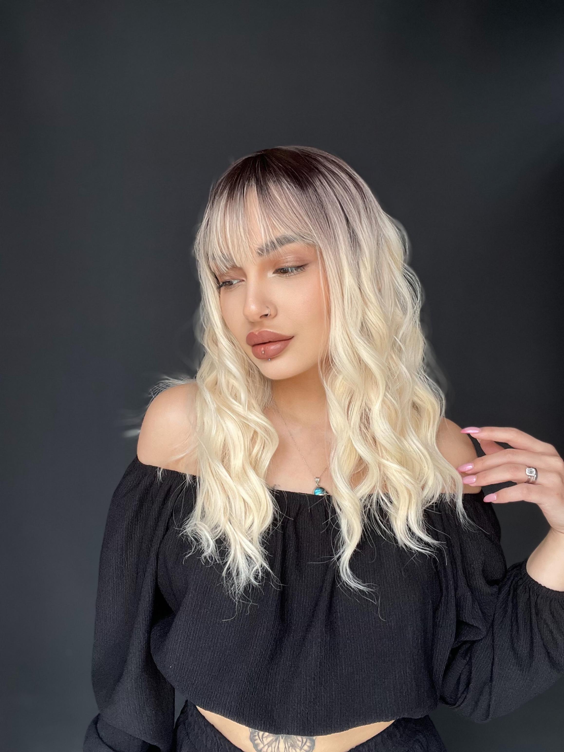 Okyanus Dalgası Perçemli Medikal Peruk perçemli fiber Kumral Ombreli