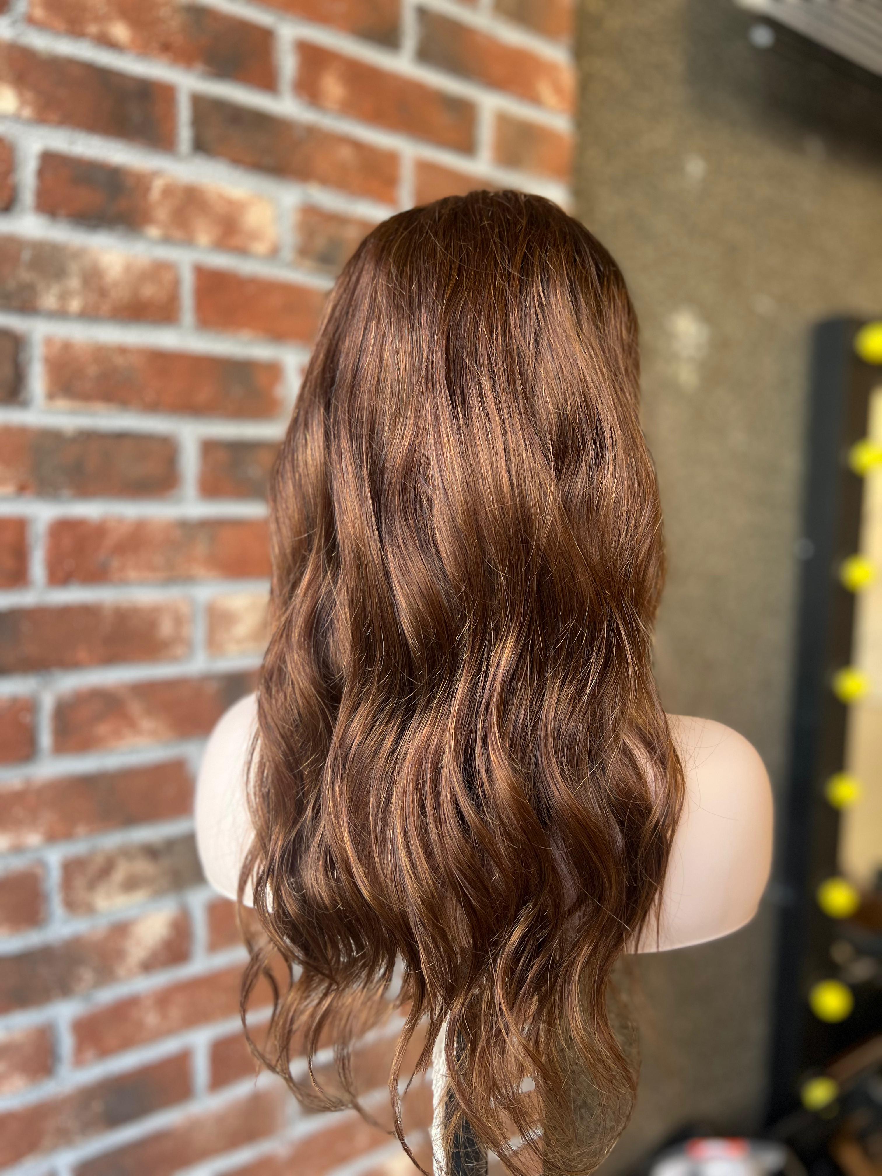 45 cm Kahverengi Doğal Gerçek saç Tül Peruk Orjinal insan saçı