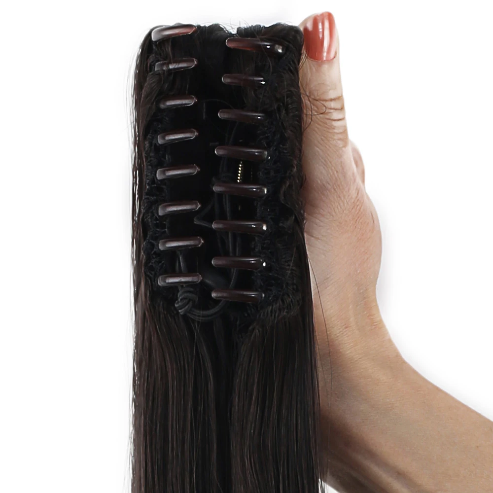 70cm Postiş Tokalı Düz At Kuyruğu - Kahverengi