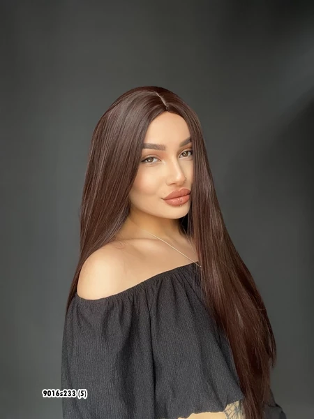 Düz uzun Perçemsiz Cilt görünümlü  Medikal  özel peruk Sıcak Kahve