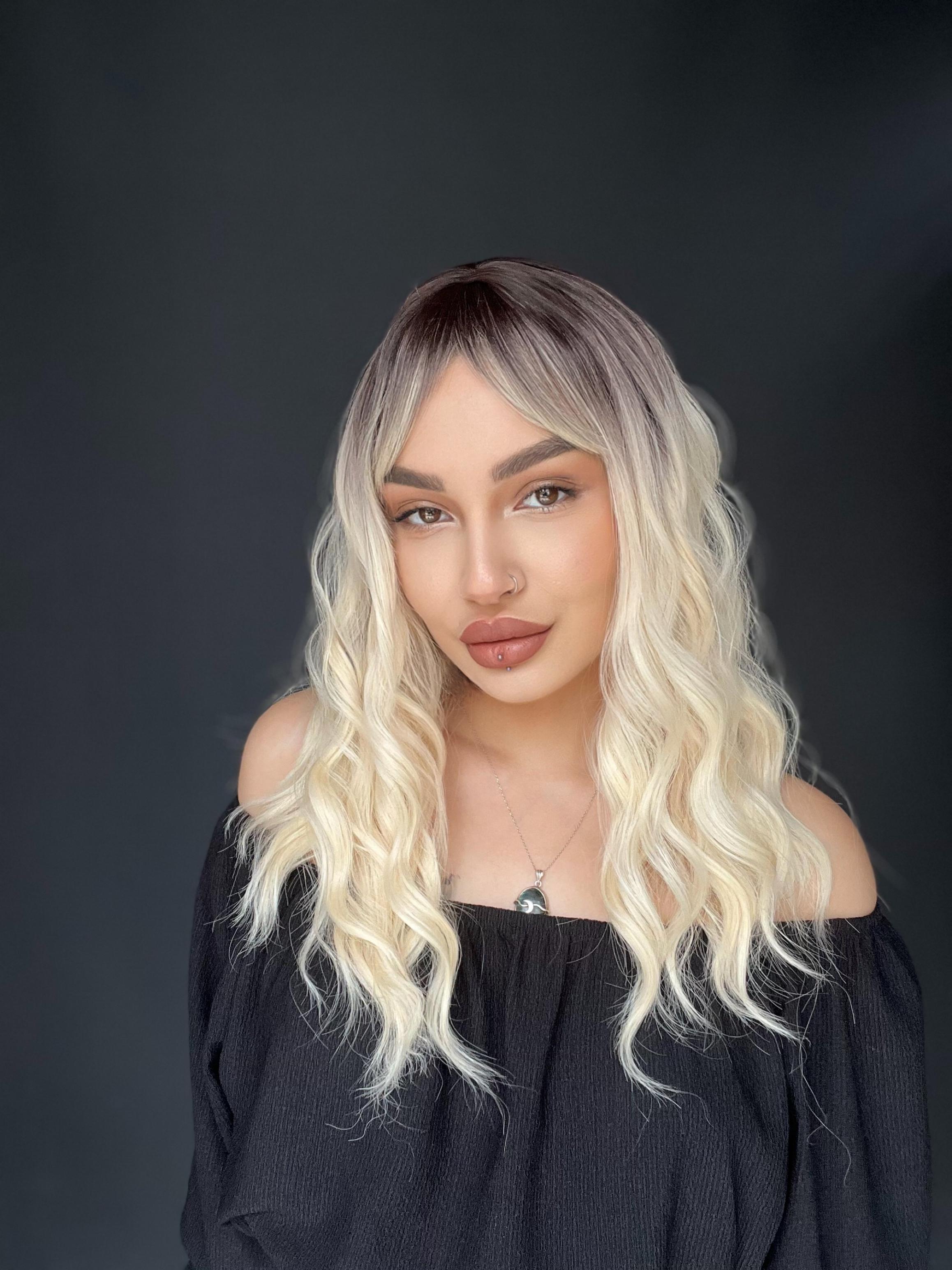 Okyanus Dalgası Perçemli Medikal Peruk perçemli fiber Kumral Ombreli