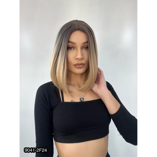 Kahkülsüz Düz Kısa Fiber Sentetik Peruk - Siyah / Balköpüğü Ombreli