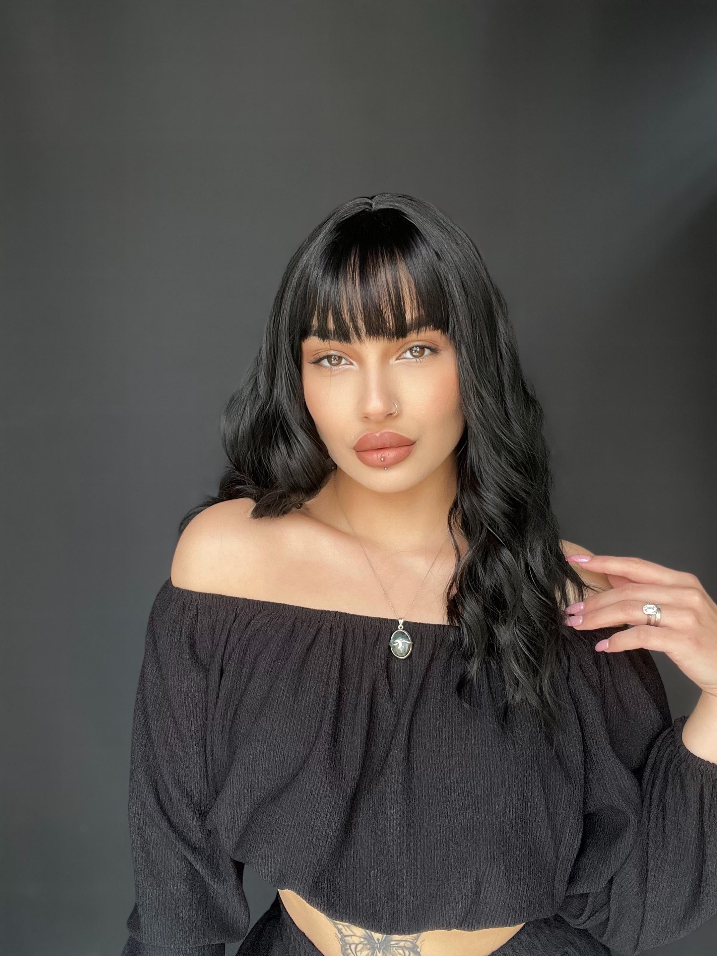 Okyanus Dalgası Perçemli Medikal Peruk perçemli fiber Siyah