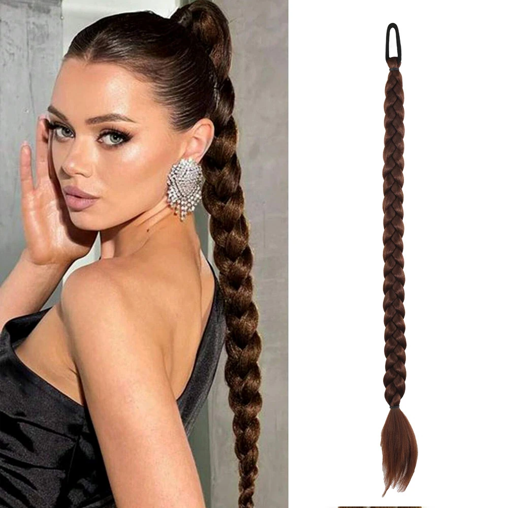 İkili Örgü Lastik Tokalı At Kuyruğu Kumral Kahve