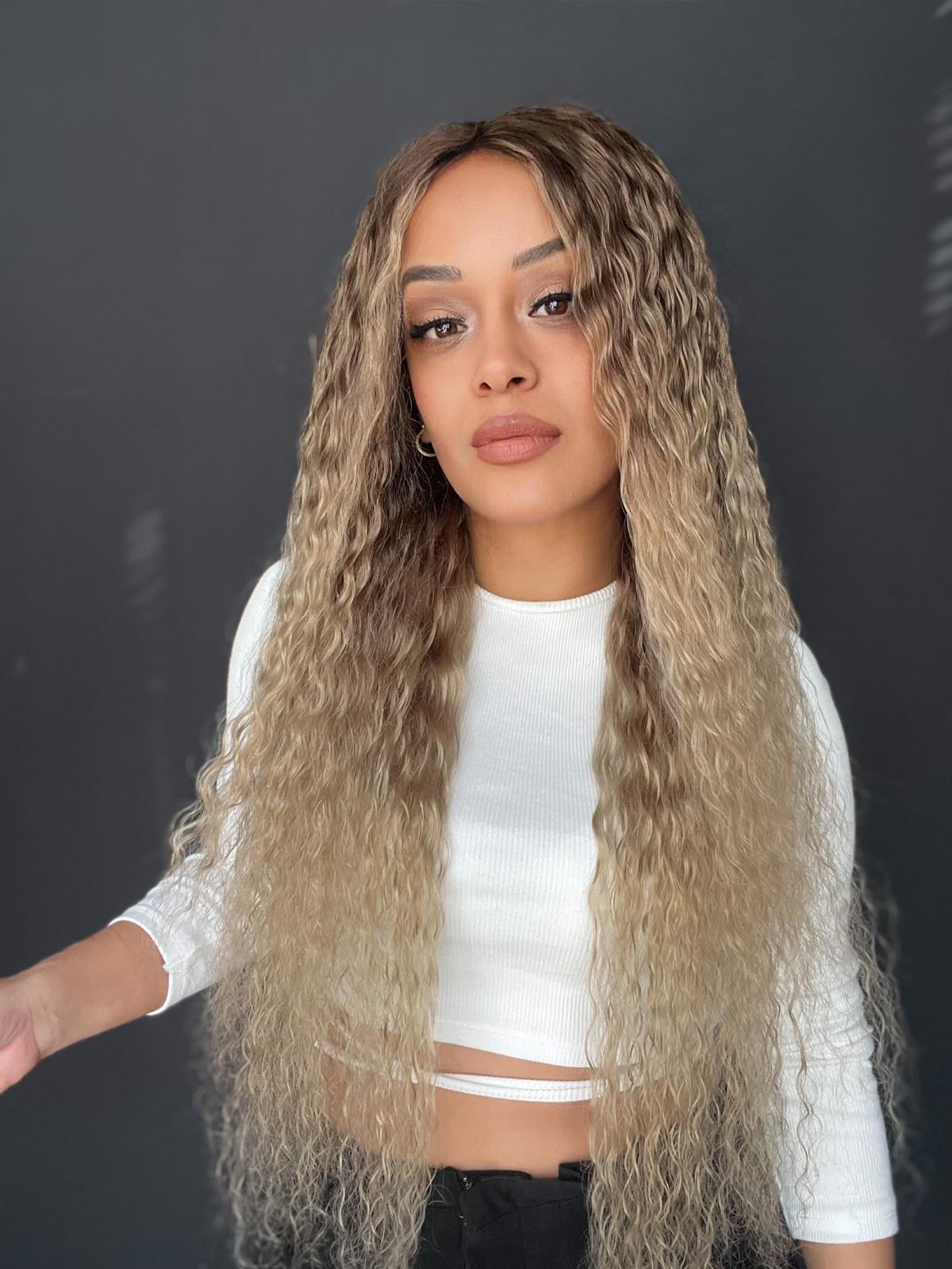 Yıka Çık Orjinal Kendi dalgalı Tül peruk