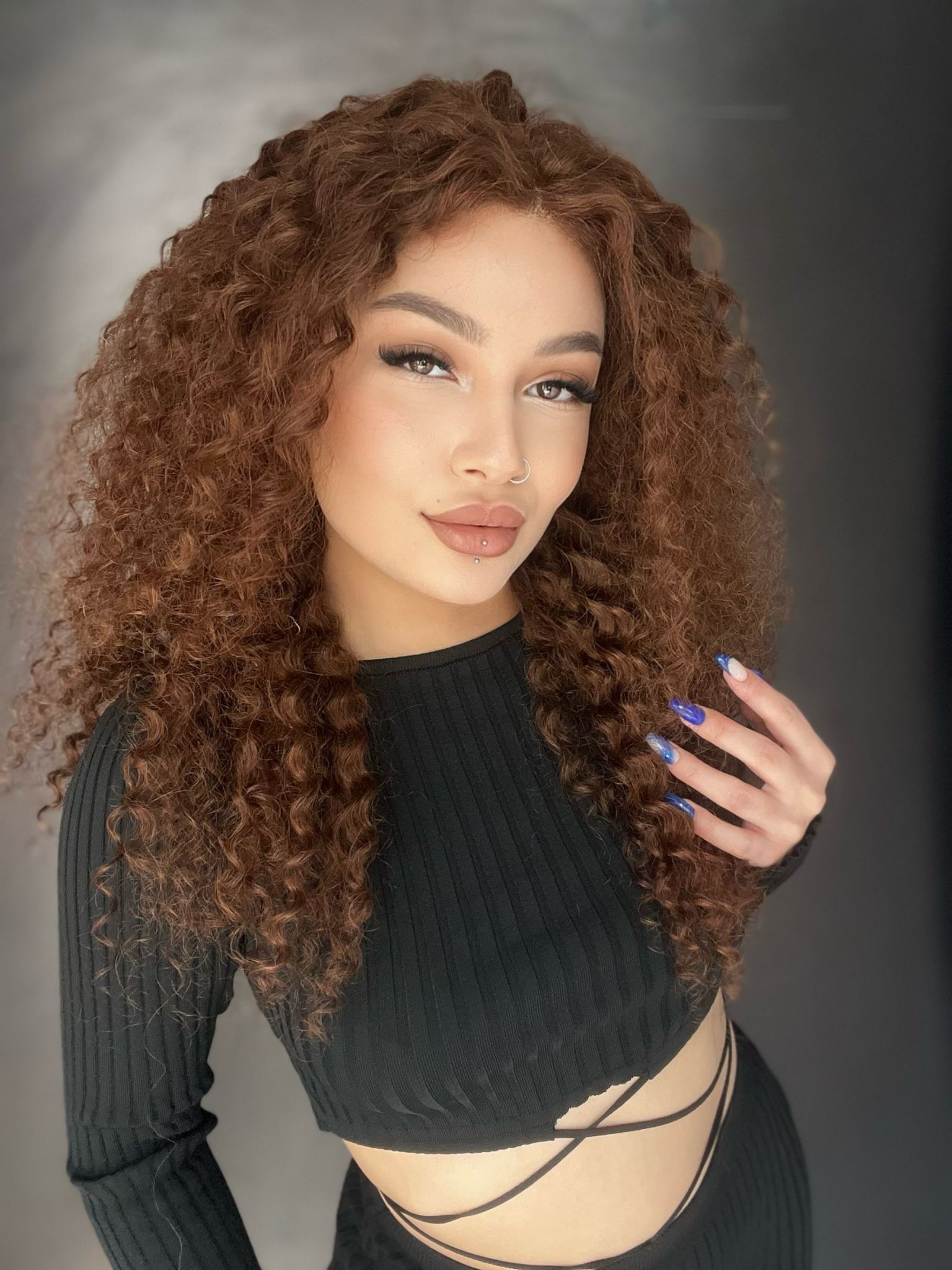 Kahve Karamel Afro Yıka Çık Gerçek Saç Tül Peruk 37