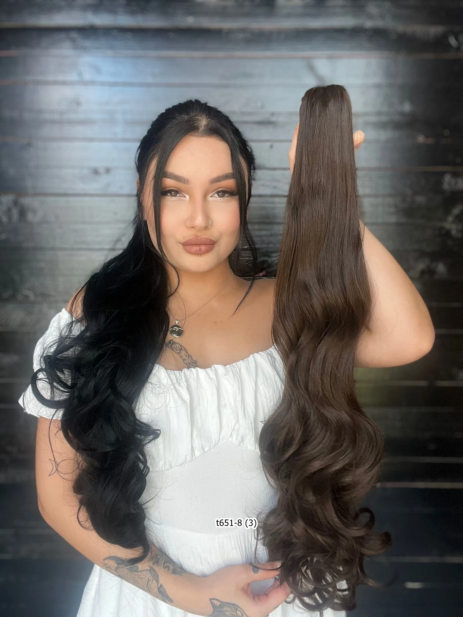 Tak ve Çık Postiş Tokalı Dalgalı At Kuyruğu - Açık Kahve