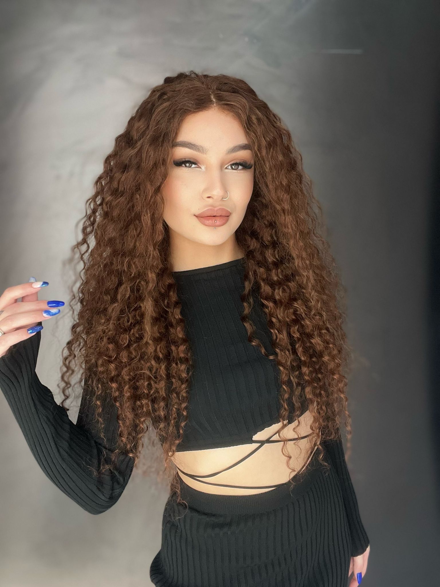 Işıltılı Kahve Afro Yıka Çık Gerçek Saç Tül Peruk 56