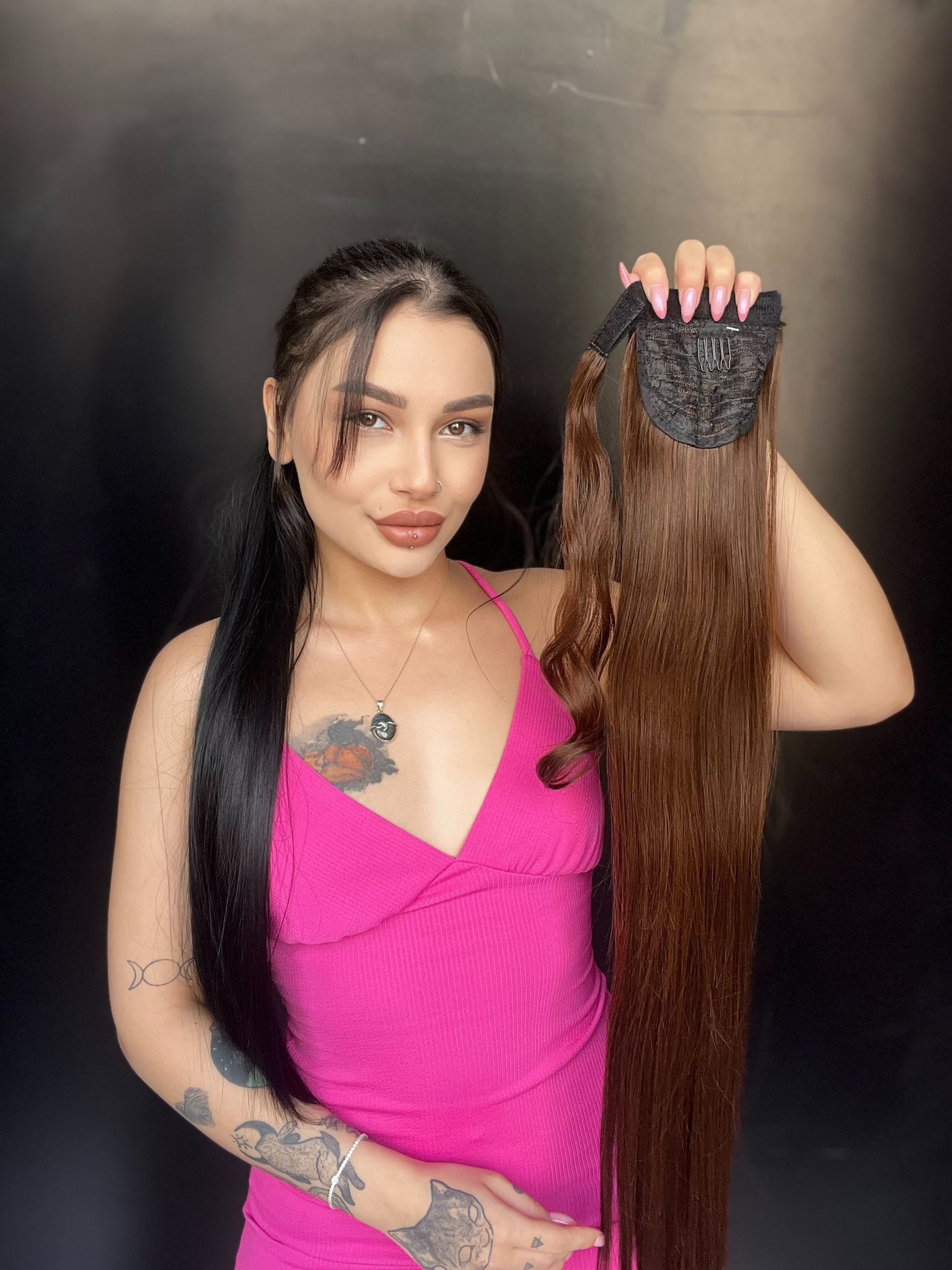 Cırtcırt Bağcıklı Tak çık Düz uzun at kuyruğu Kahverengi