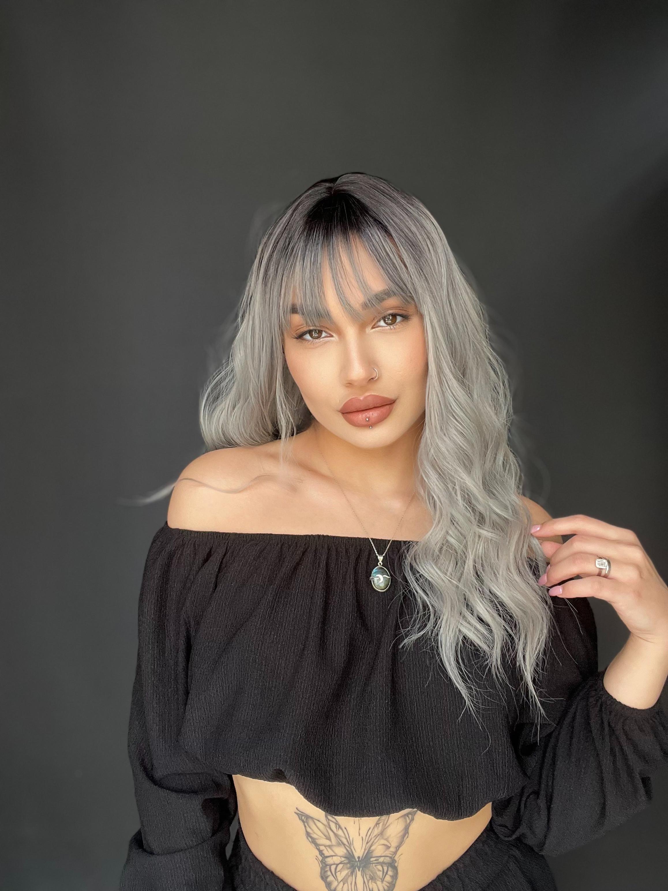 Okyanus Dalgası Perçemli Medikal Peruk perçemli fiber Siyah Gri