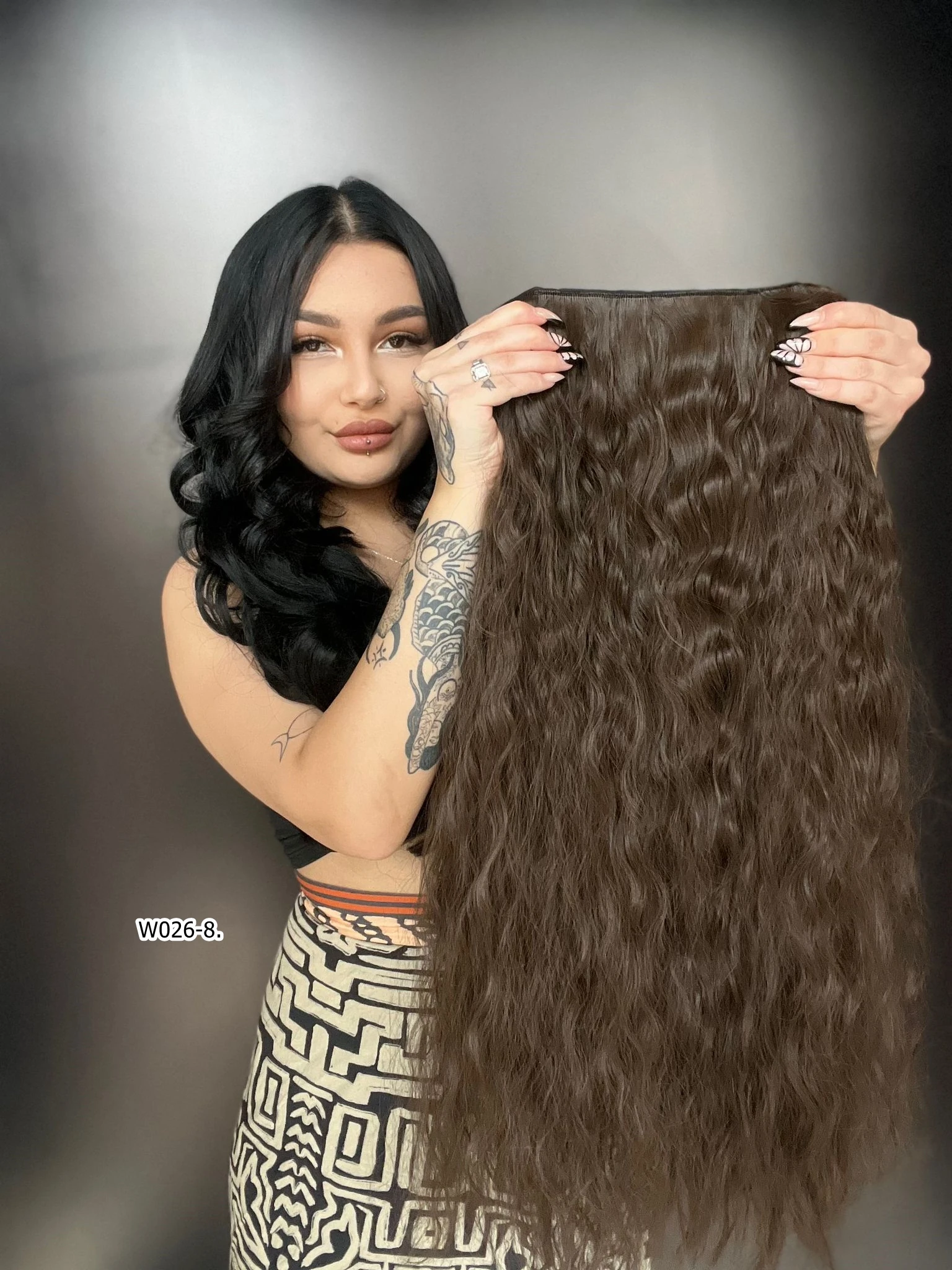 Afro Dalgalı Yarım Ay + 2 Yan Çıt Çıt - Açık Kahve