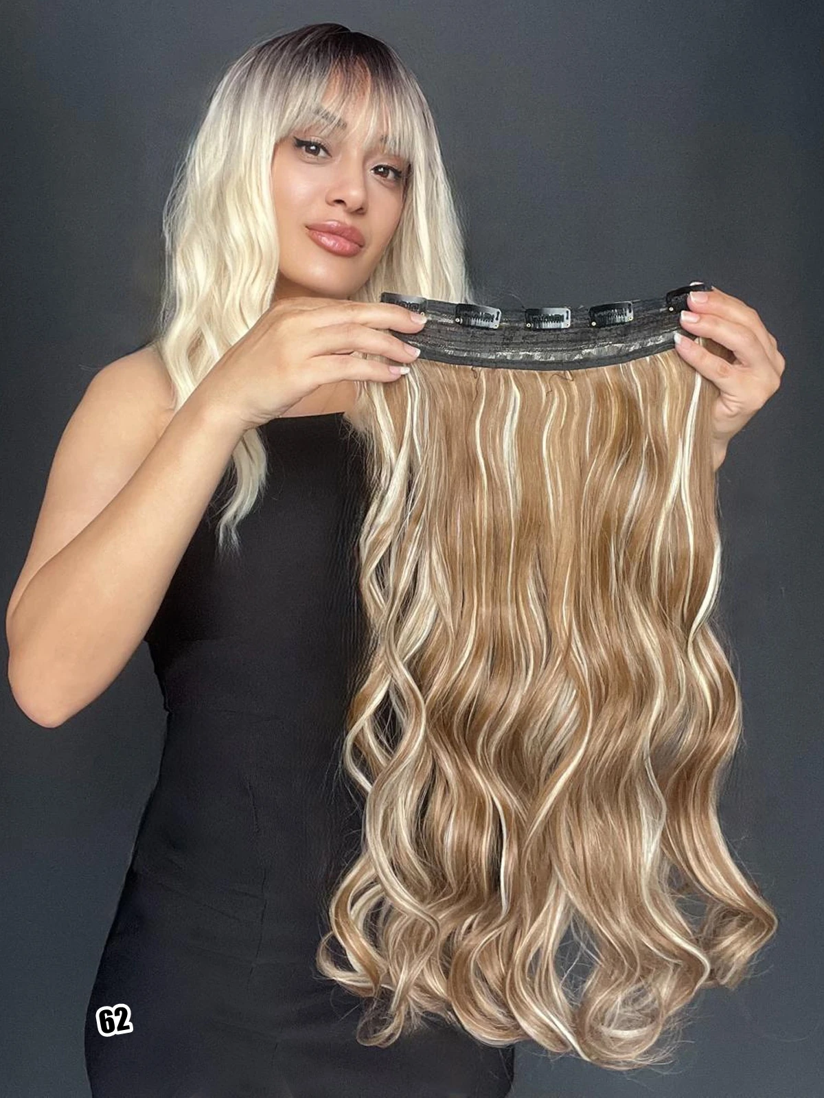 Dalgalı Geniş Parça Yarımay Çıtçıt Saç Koyu Röfleli