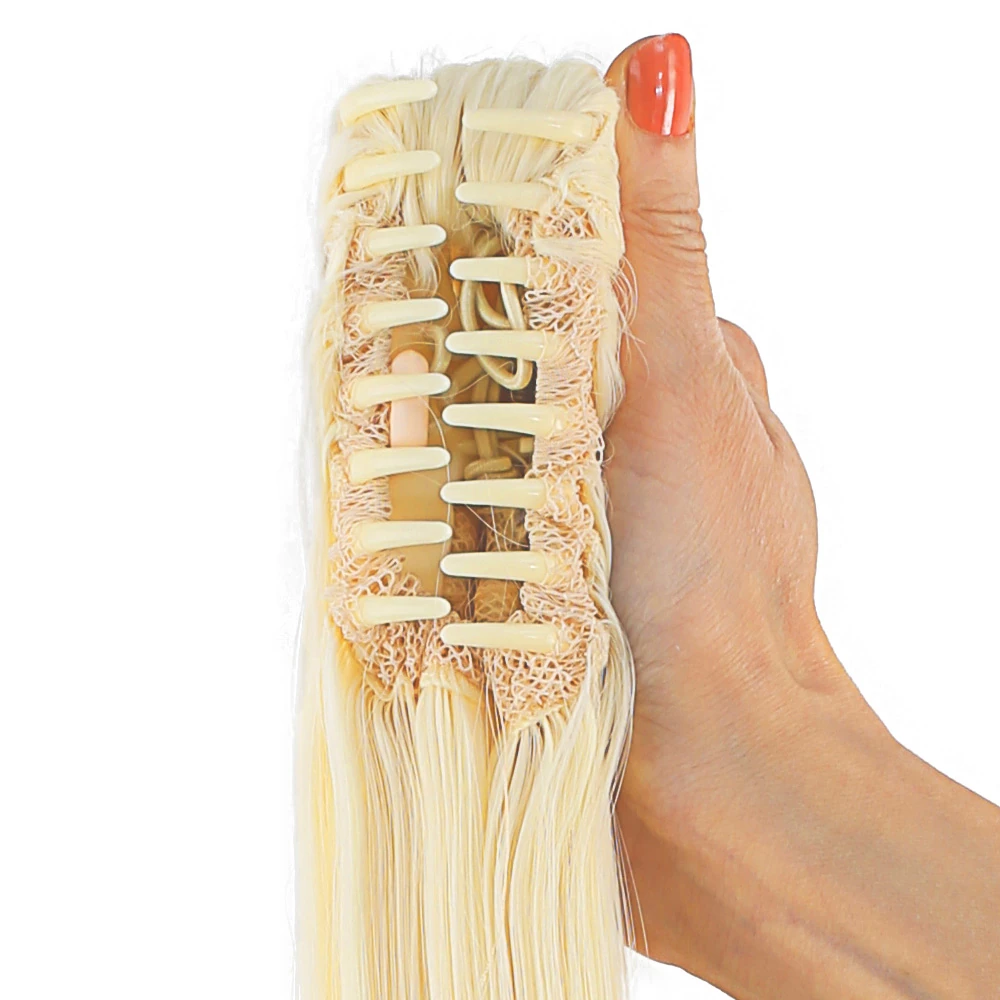 70cm Postiş Tokalı Düz At Kuyruğu - Açık Platin