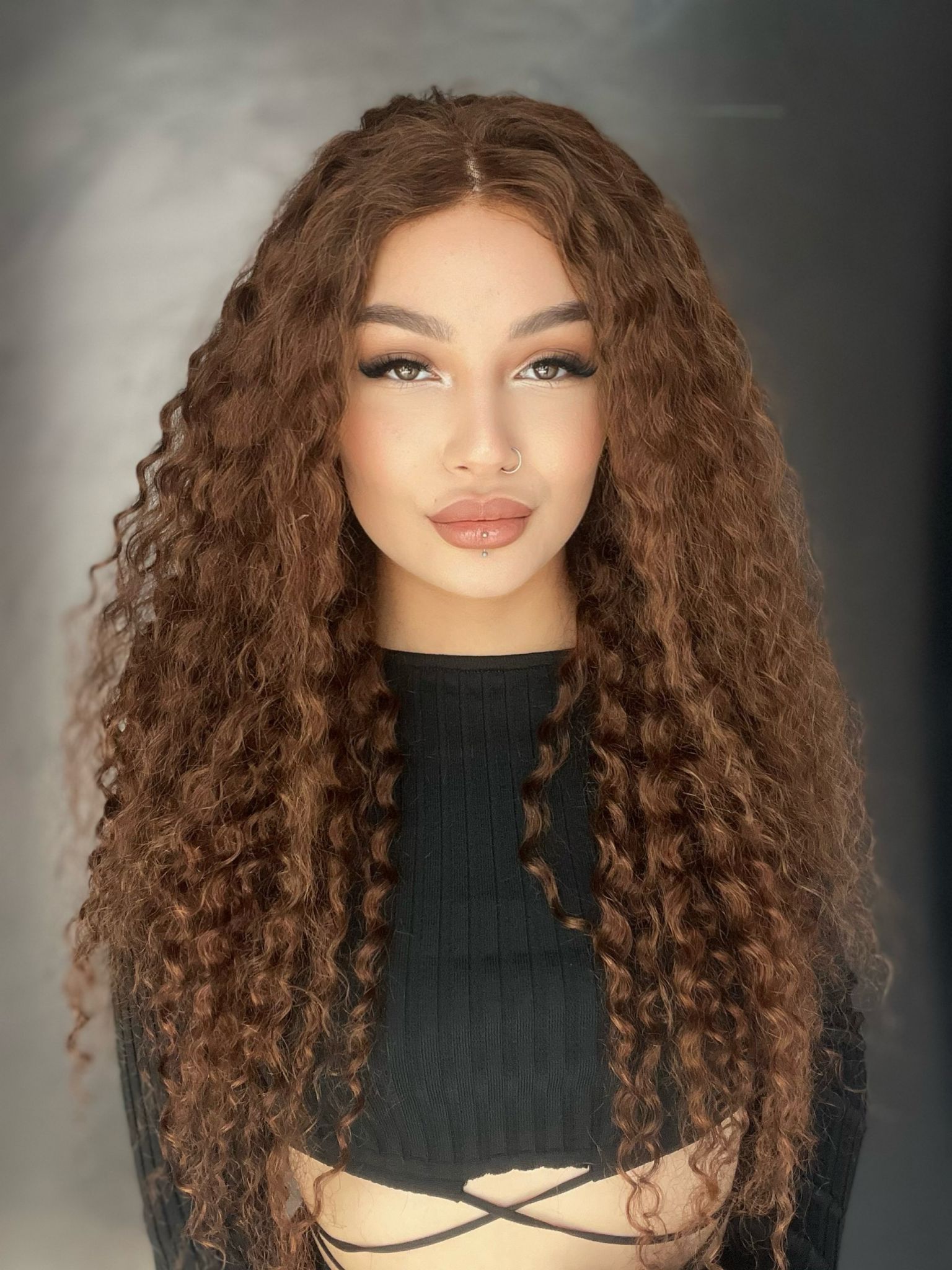 Işıltılı Kahve Afro Yıka Çık Gerçek Saç Tül Peruk 56