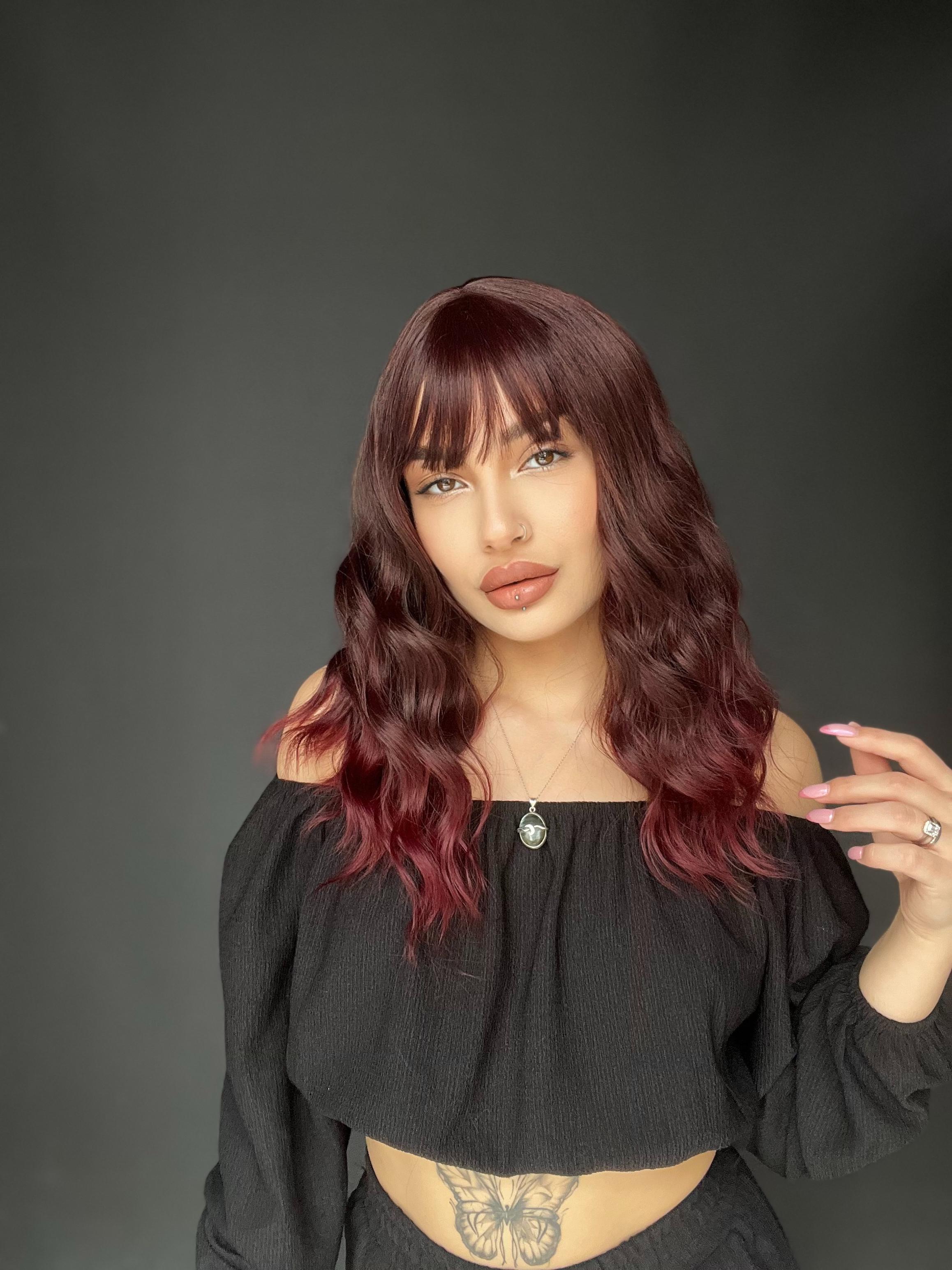 Okyanus Dalgası Perçemli Medikal Peruk perçemli fiber Koyu Kızıl