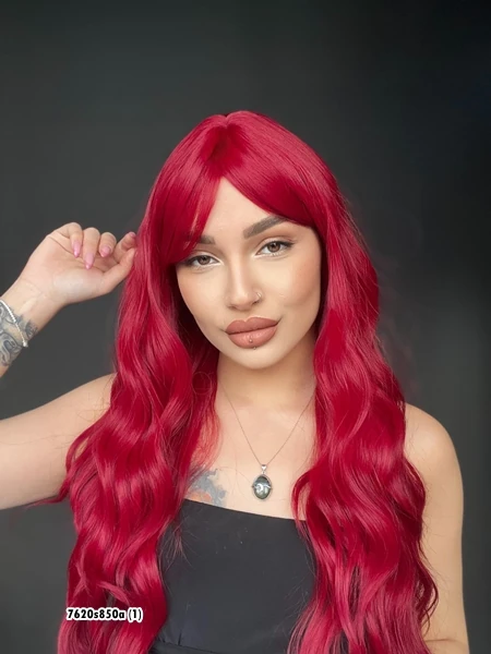 Doğal Su Dalgalı Peruk Uzun Kahküllü FibeR KIZIL PERUK