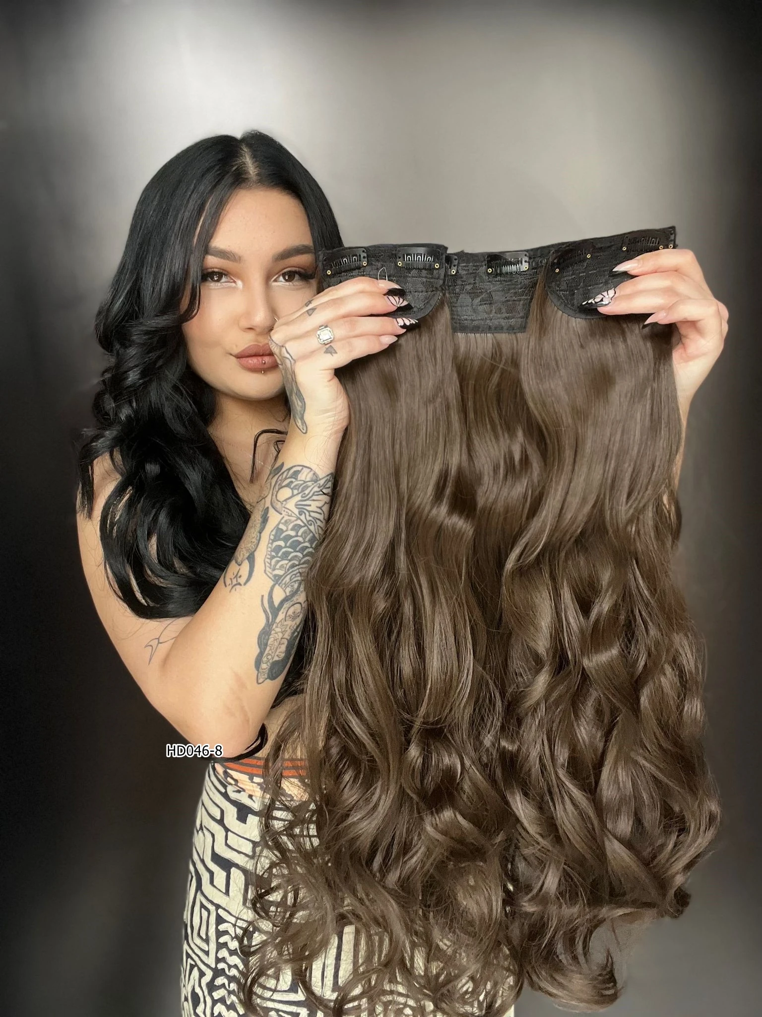 Dalgalı Yarım Ay + 2 Yan Çıt Çıt -Açık kahve