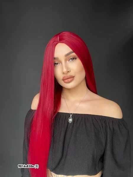 Düz uzun Perçemsiz Cilt görünümlü  Medikal  özel peruk Kızıl