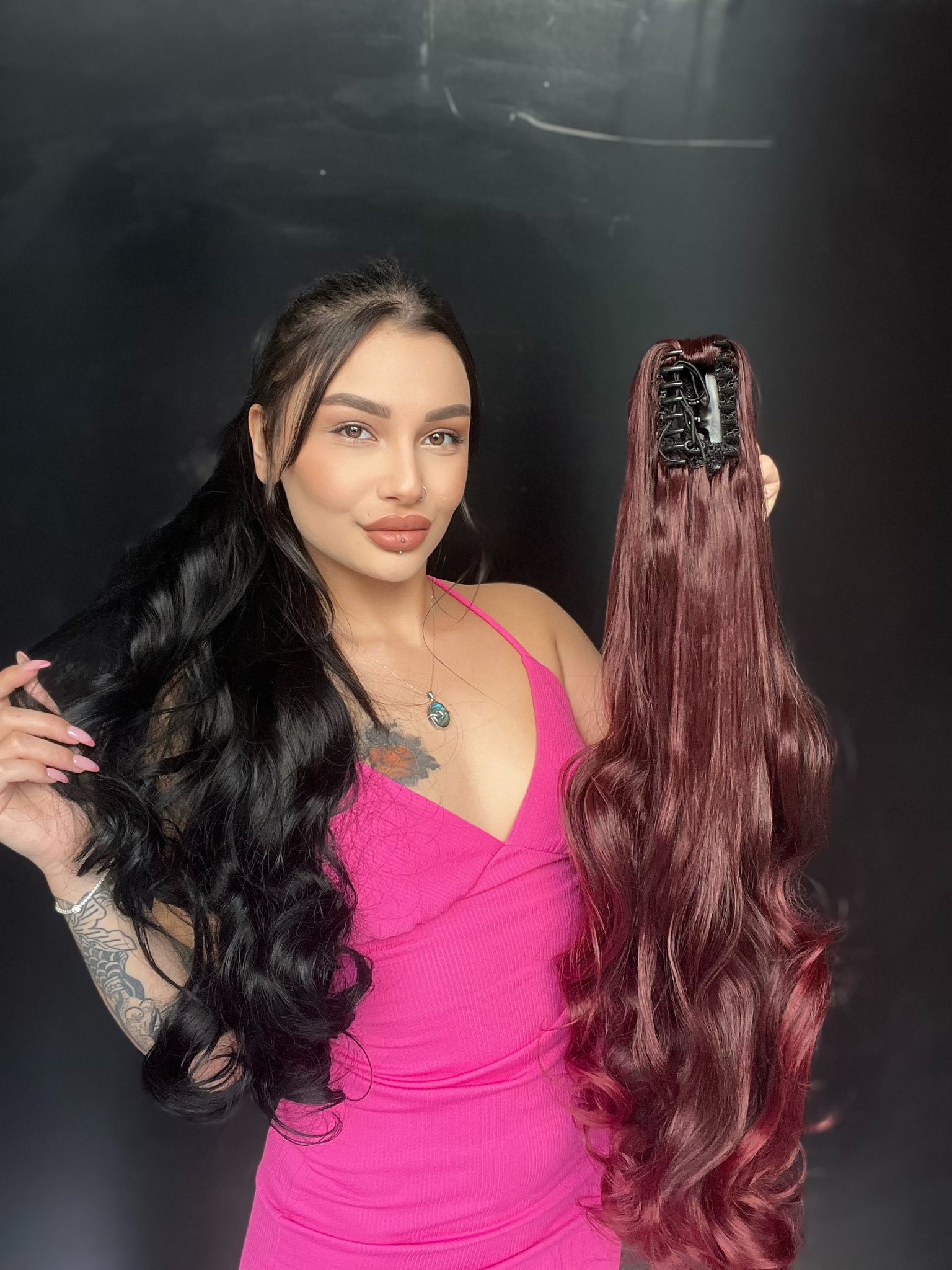 80 cm Ekstra Uzun At kuyruğu Tokalı Postiş Koyu Kızıl