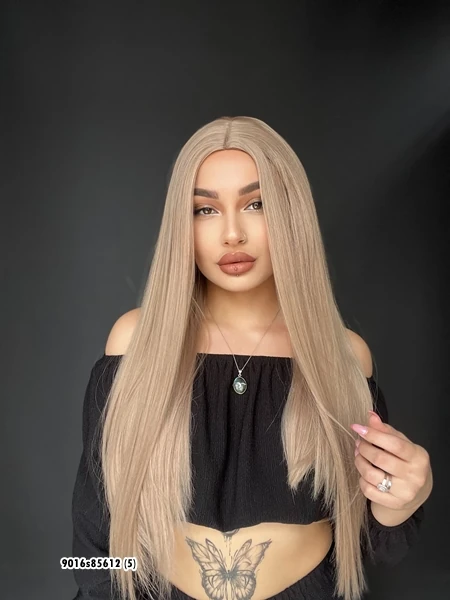 Düz uzun Perçemsiz Cilt görünümlü  Medikal  özel peruk Kül grisi