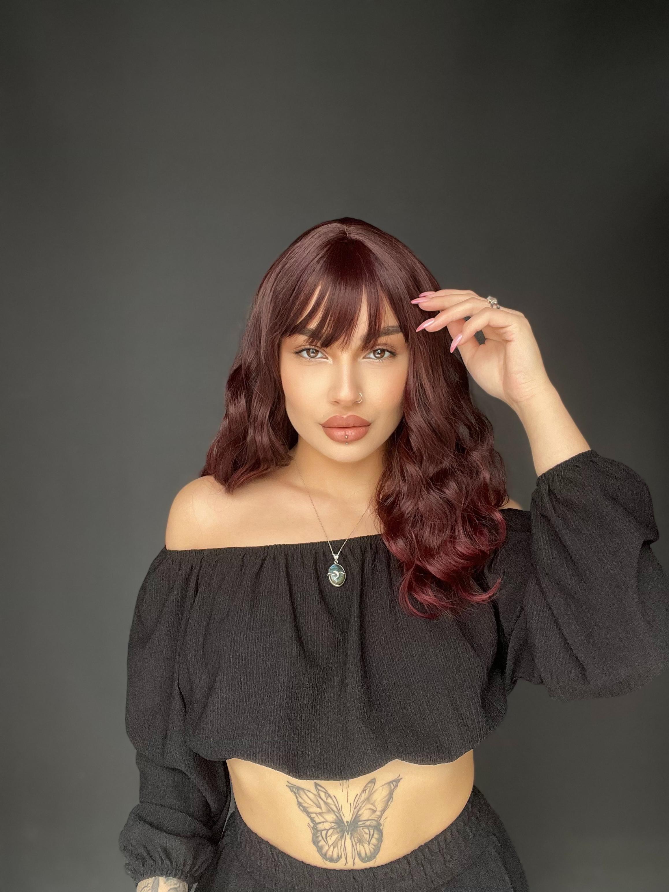 Okyanus Dalgası Perçemli Medikal Peruk perçemli fiber Koyu Kızıl