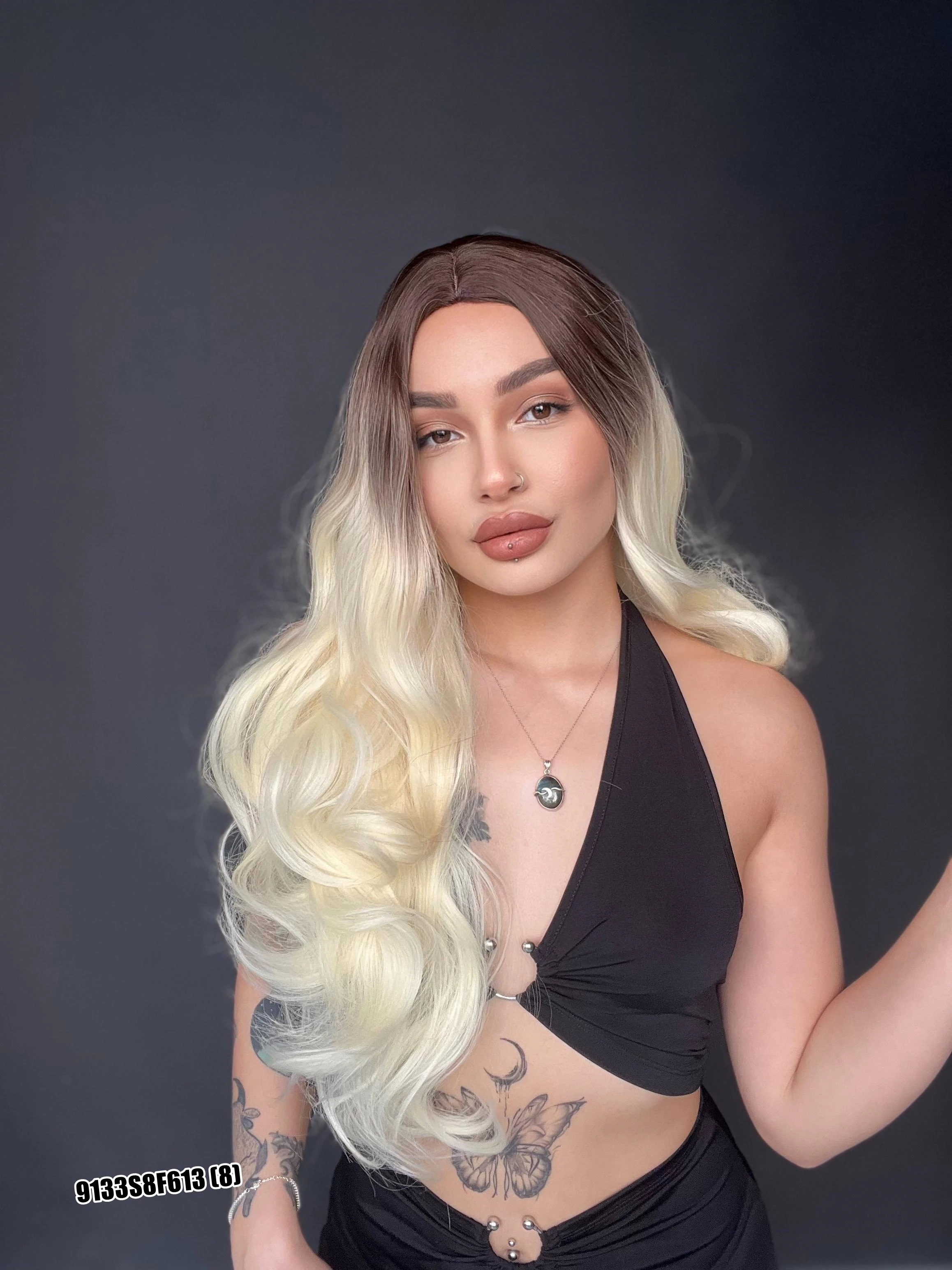 Maşa Dalgalı Fiber Sentetik Uzun Perçemsiz Peruk Kumral ombreli