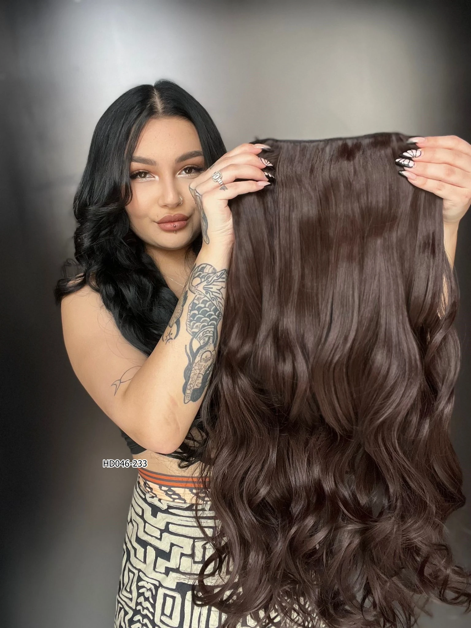 Dalgalı Yarım Ay + 2 Yan Çıt Çıt - Koyu Kahve