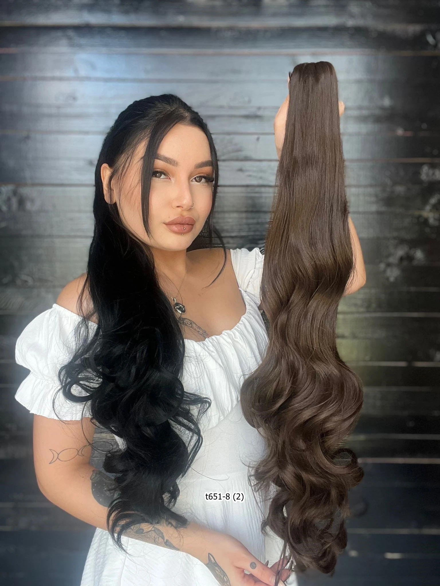 Tak ve Çık Postiş Tokalı Dalgalı At Kuyruğu - Açık Kahve