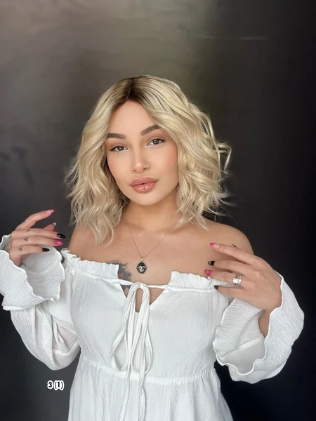 Gerçek Saç Tül peruk Kişiye özel ombreli Küt Boylarda T tül peruk