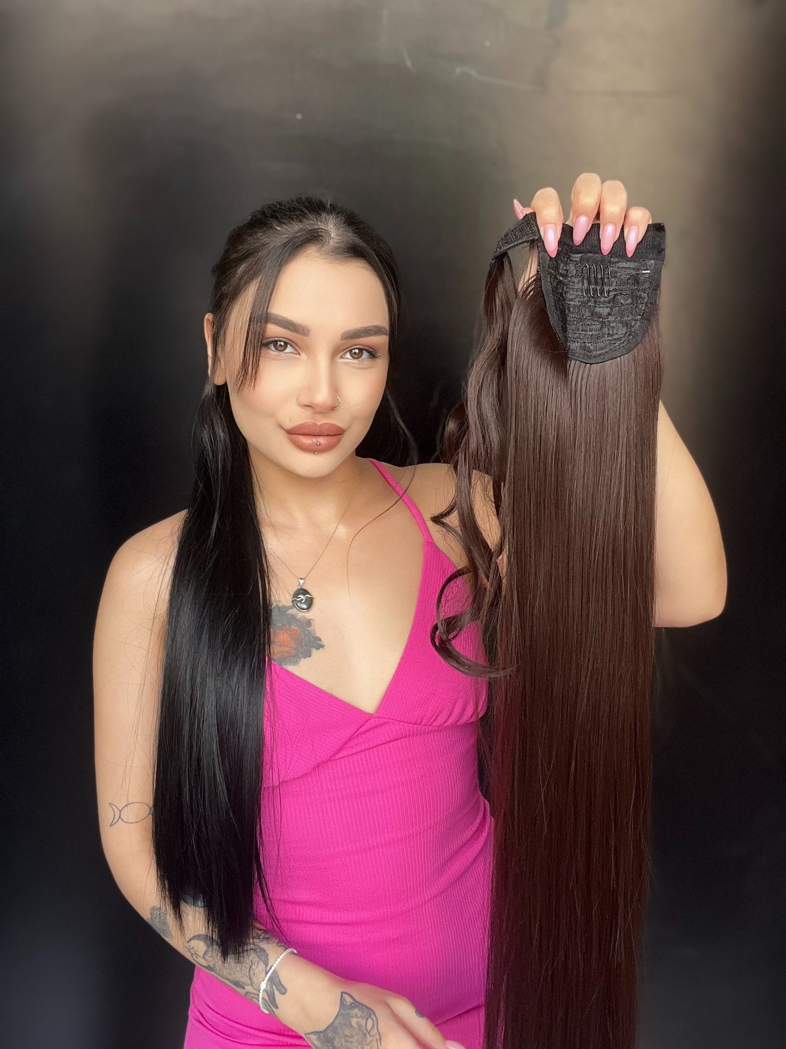 Cırtcırt Bağcıklı Tak çık Düz uzun at kuyruğu Mokka kahve