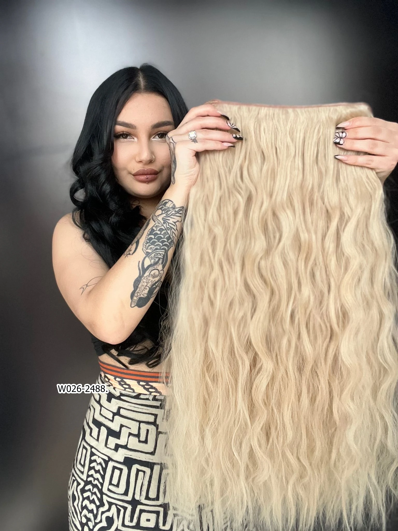 Afro Dalgalı Yarım Ay + 2 Yan Çıt Çıt - Balköpüğü Beyaz Platin Röfleli