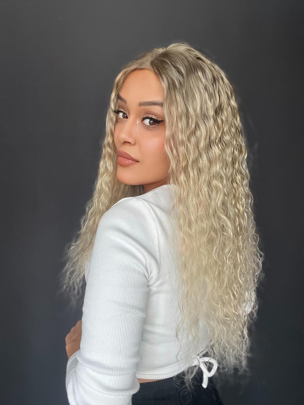 Yıka Çık Orjinal Kendi dalgalı Tül peruk