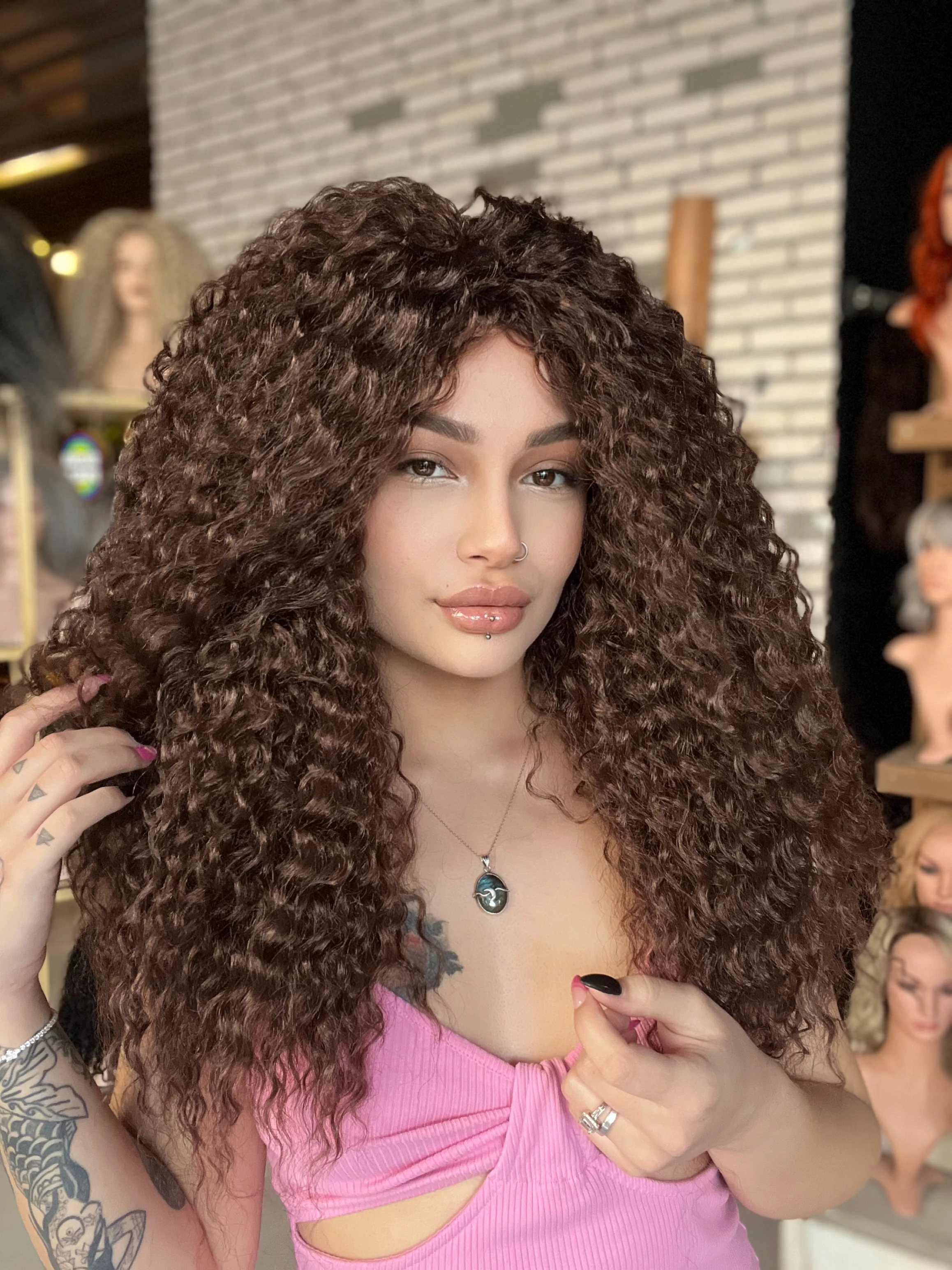 Afro Peruk Gerçek saç dokusunda Işıltılı Afro dalga peruk