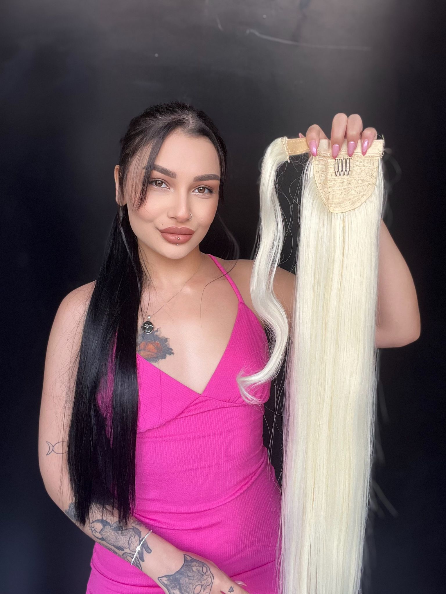 Cırtcırt Bağcıklı Tak çık Düz uzun at kuyruğu Platin