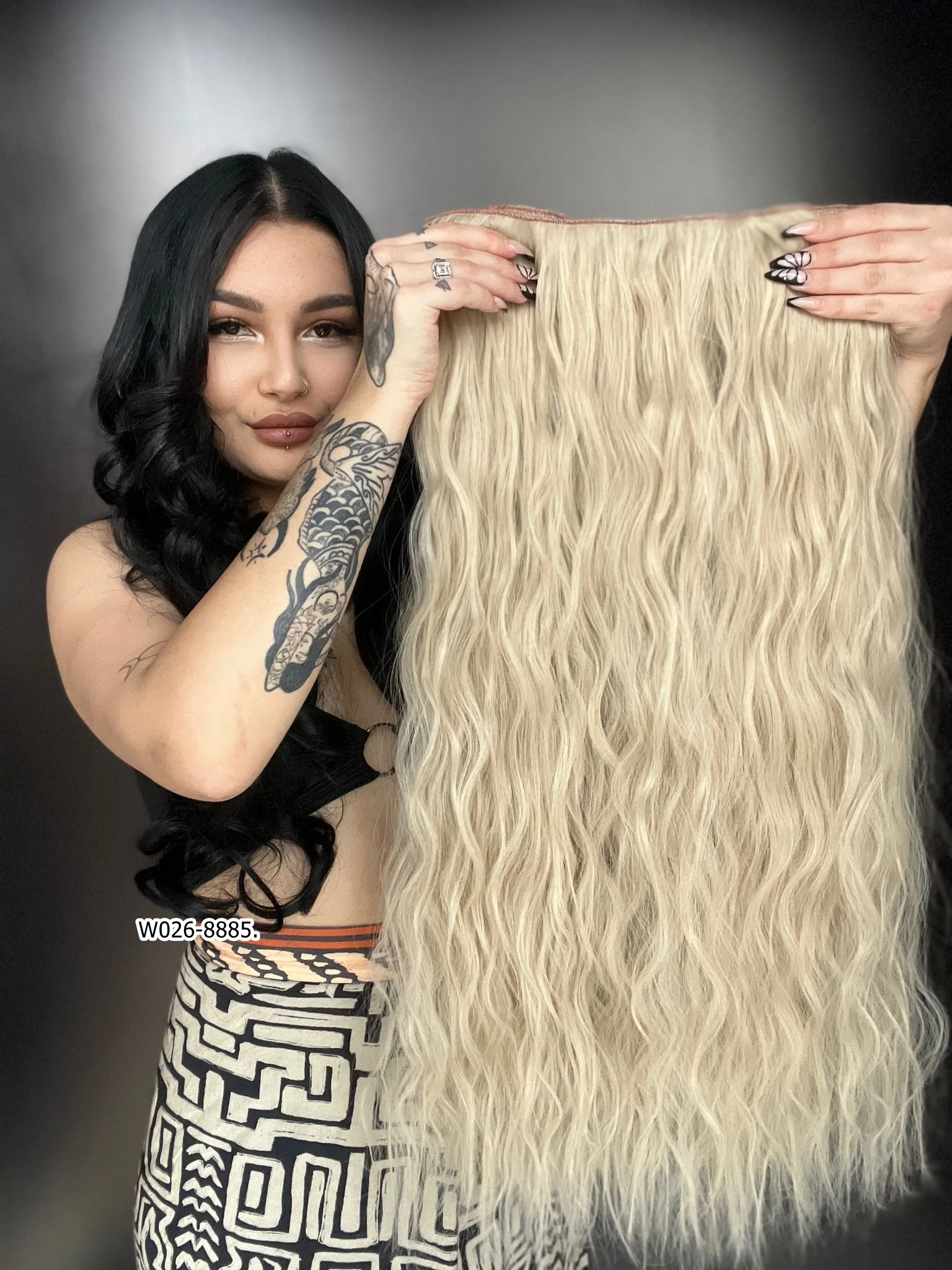 Afro  Dalgalı Yarım Ay + 2 Yan Çıt Çıt - Kumral Beyaz Platin Röfleli