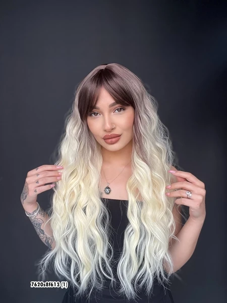 Doğal Su Dalgalı Peruk Uzun Kahküllü Fiber  Ombeli  seri