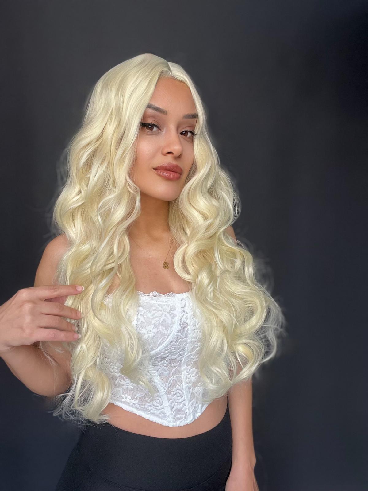 Uzun Dalgalı Platin Tül Peruk Mini Baby tepe önler tül peruk