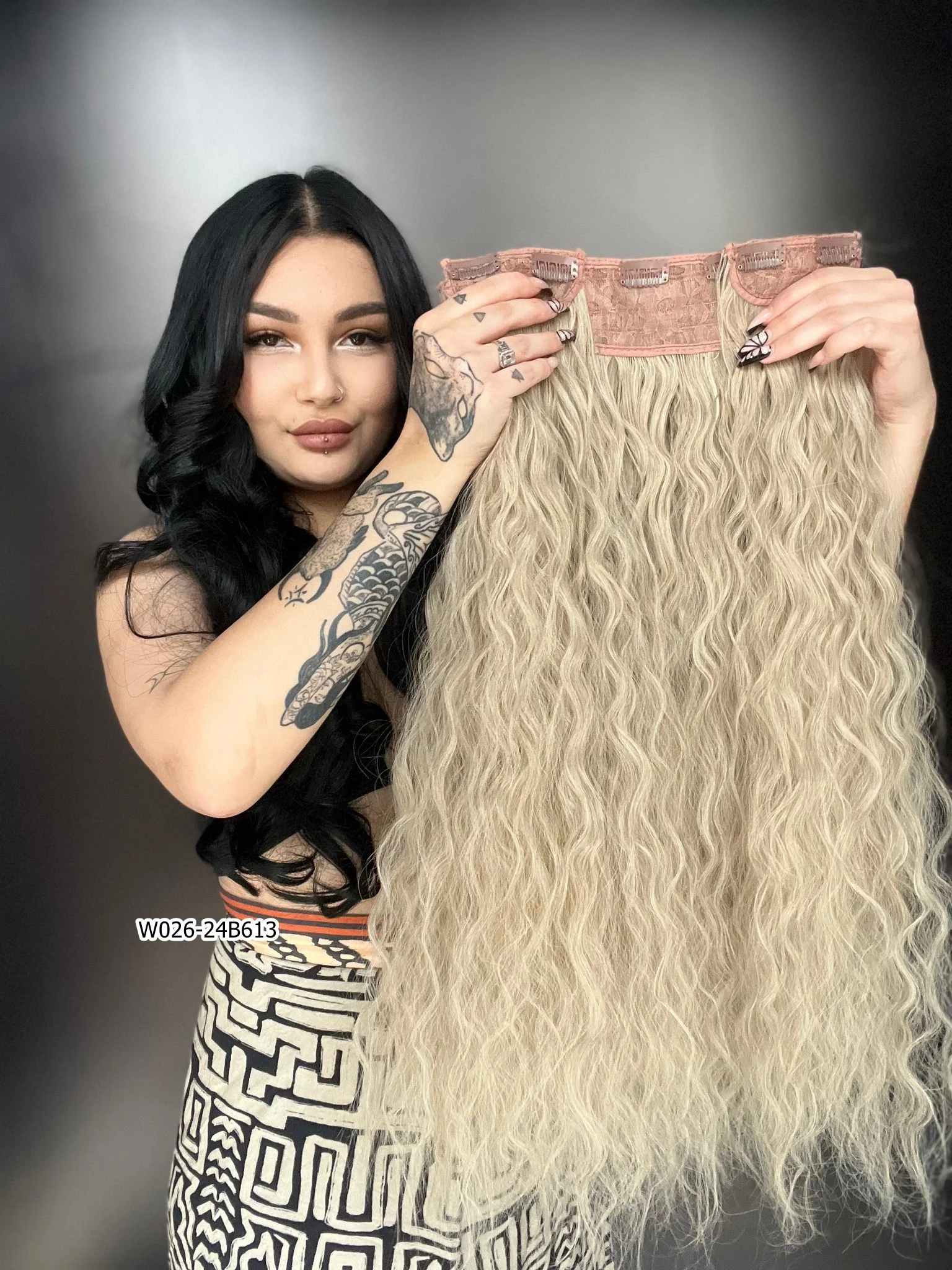 Afro Dalgalı Yarım Ay + 2 Yan Çıt Çıt - Balköpüğü Platin Röfleli