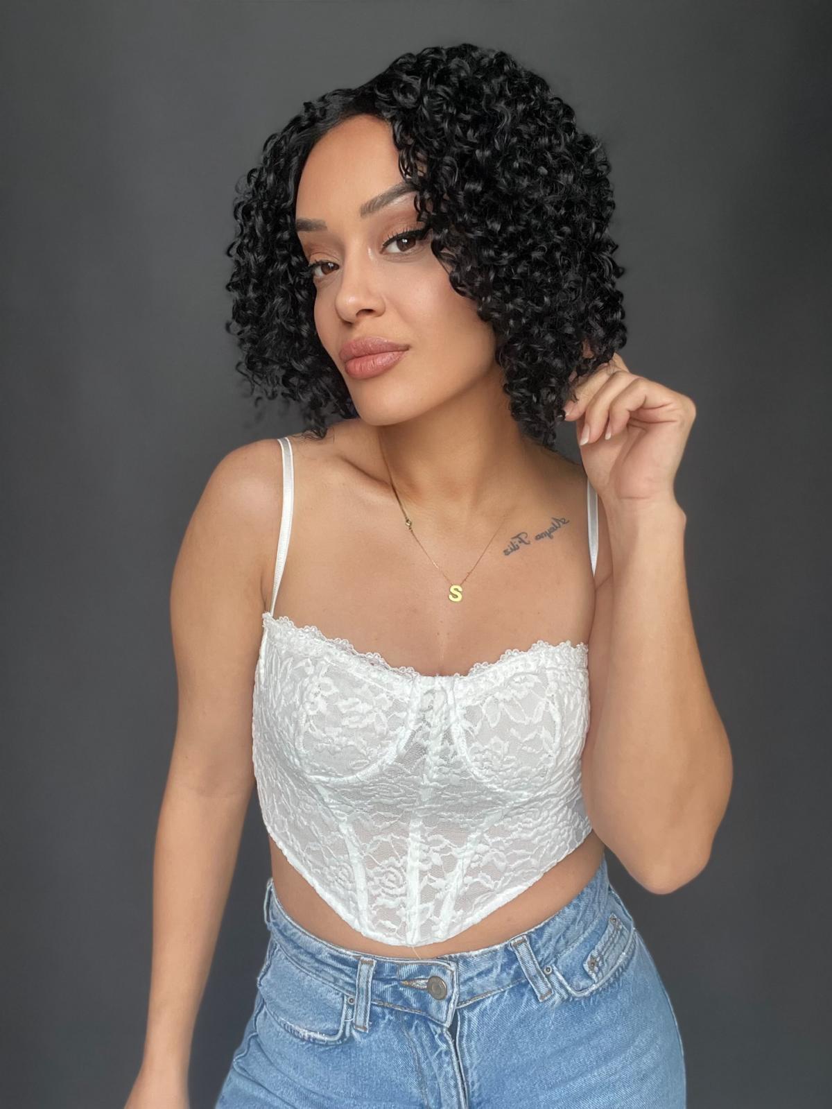 Siyah Kısa Afro Yan Tül Peruk TEpesi cilt görünümlü