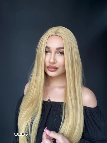 Düz uzun Perçemsiz Cilt görünümlü  Medikal  özel peruk Dore sarı