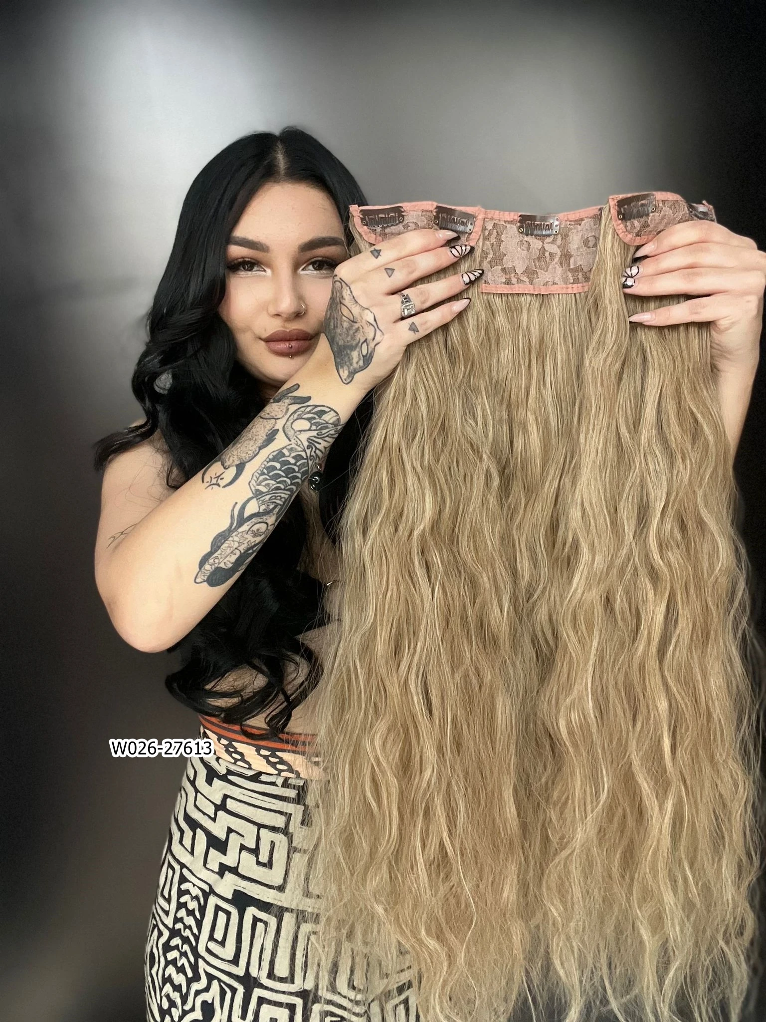 Afro Dalgalı Yarım Ay + 2 Yan Çıt Çıt - Karamel Platin Röfleli