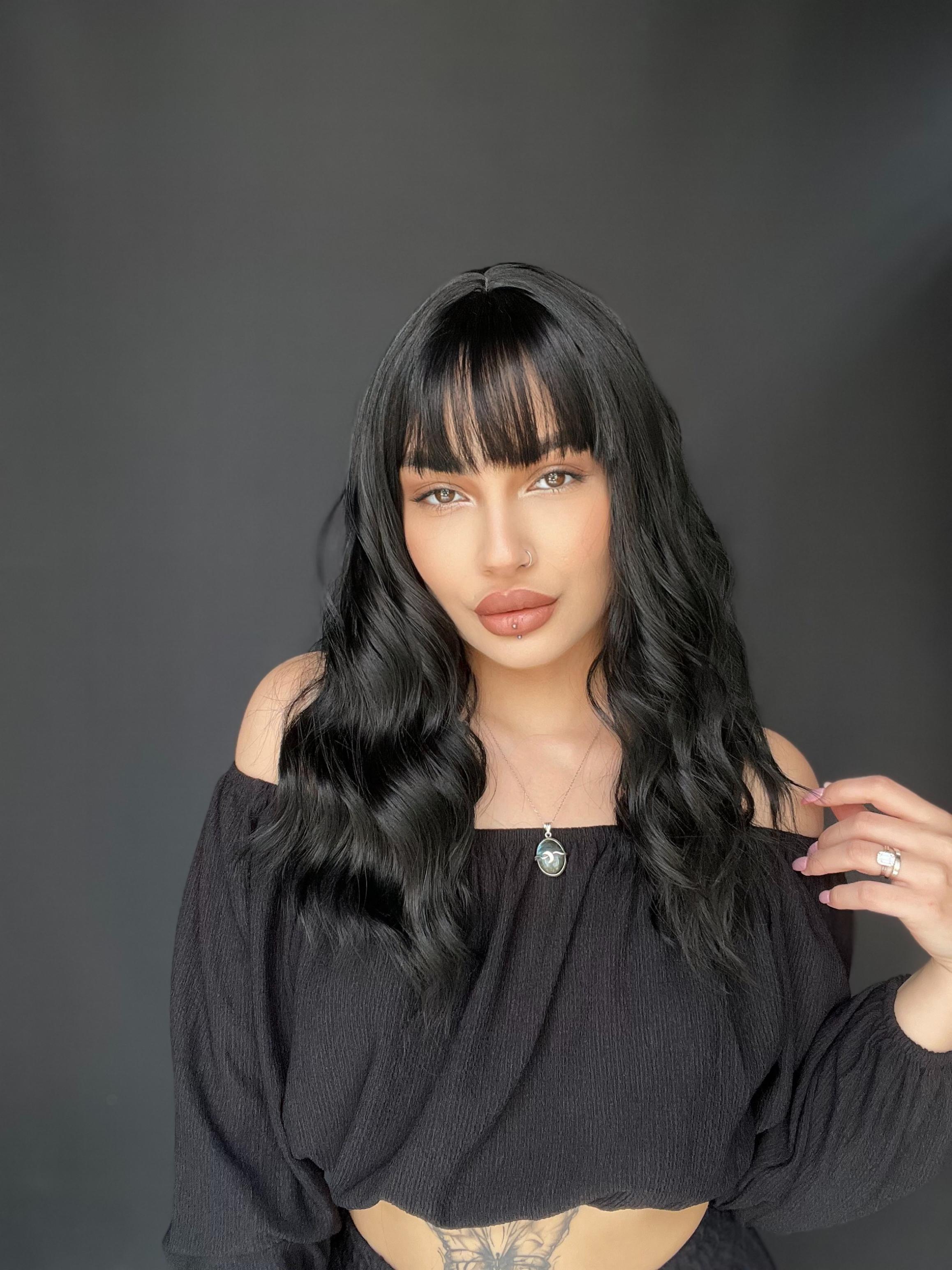 Okyanus Dalgası Perçemli Medikal Peruk perçemli fiber Siyah