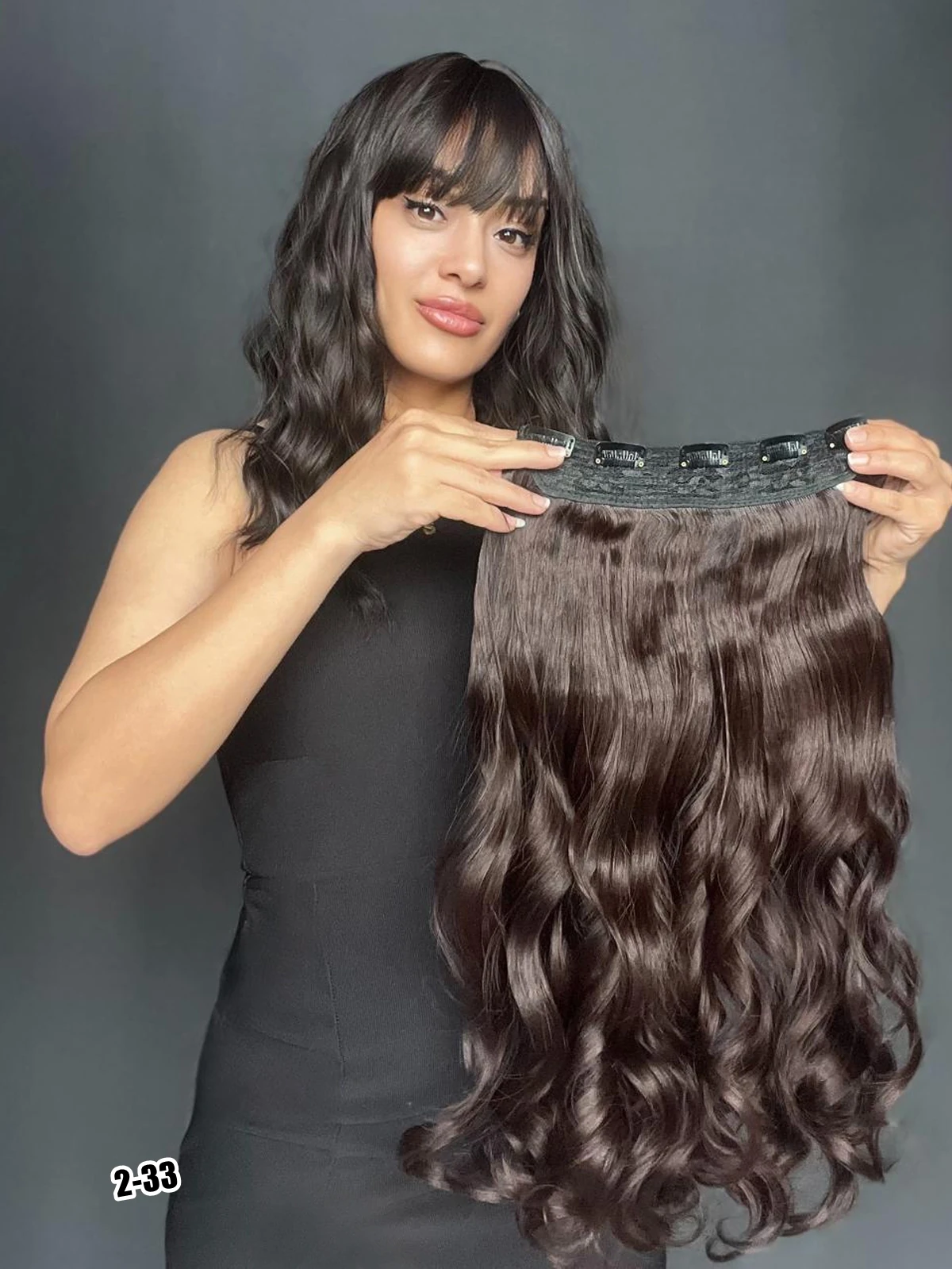 Dalgalı Geniş Parça Yarımay Çıtçıt Saç Sıcak Kahve