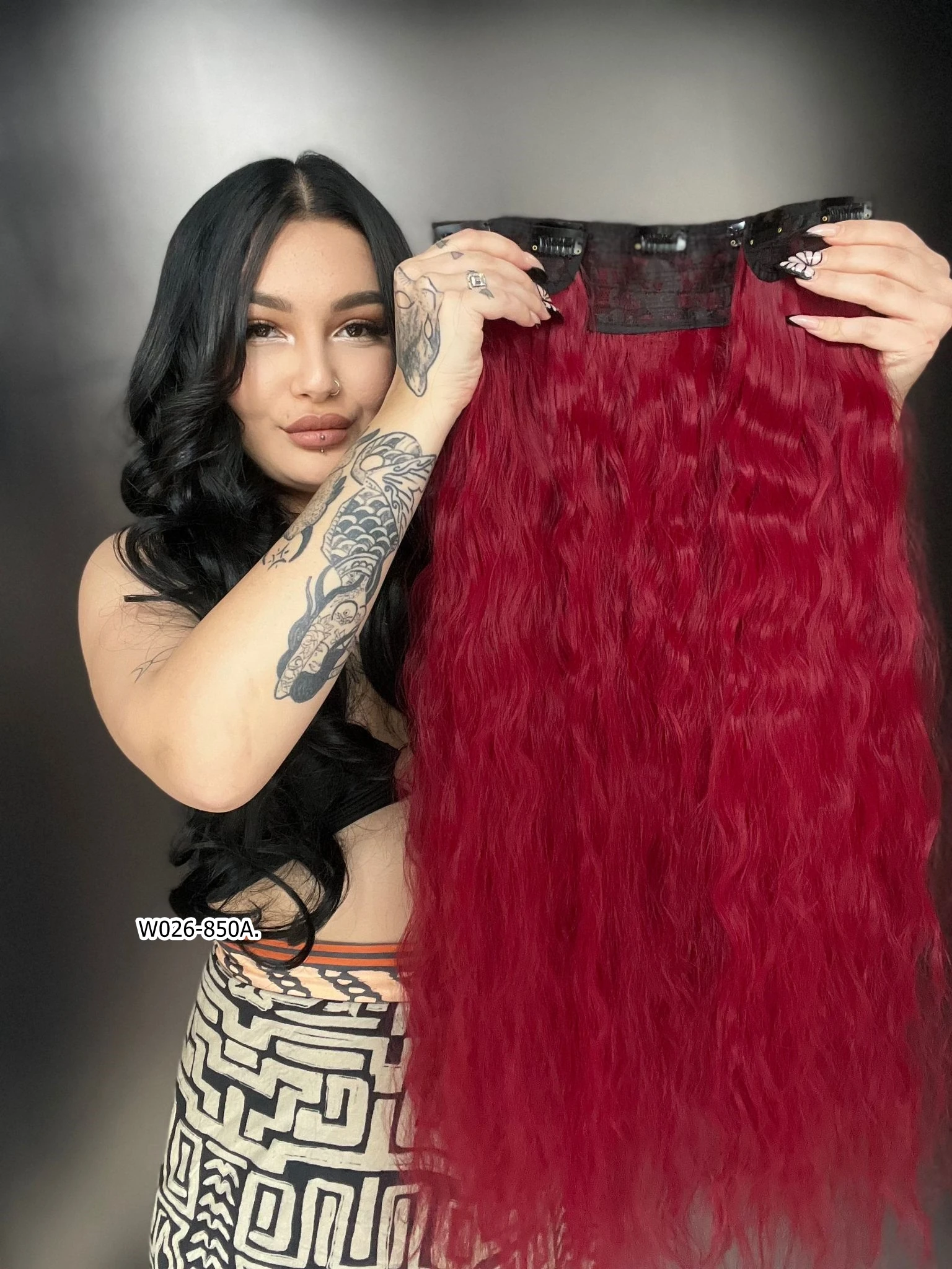 Afro Dalgalı Yarım Ay + 2 Yan Çıt Çıt - Kızıl