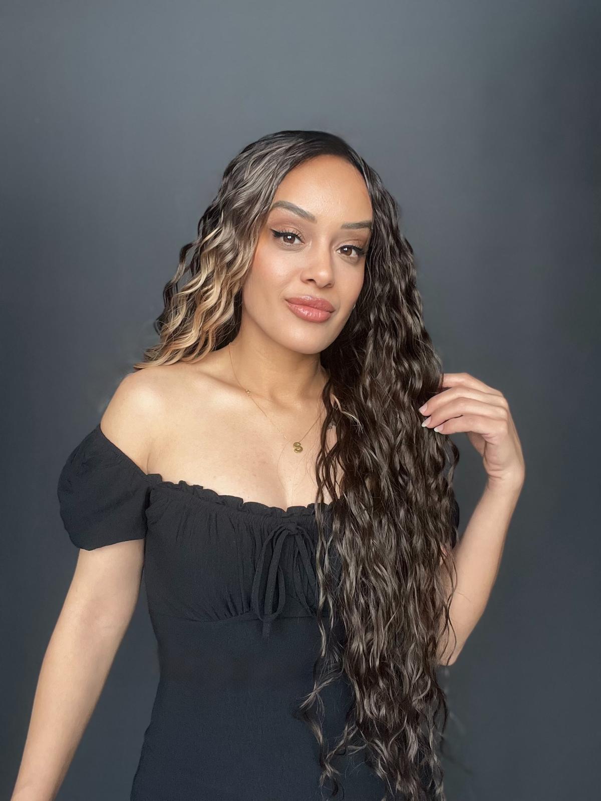 Kahverengi Balköpüğü Işıltılı Fiber Sentetik Tül Peruk (Tam tül peruk her yöne ayrımlı)