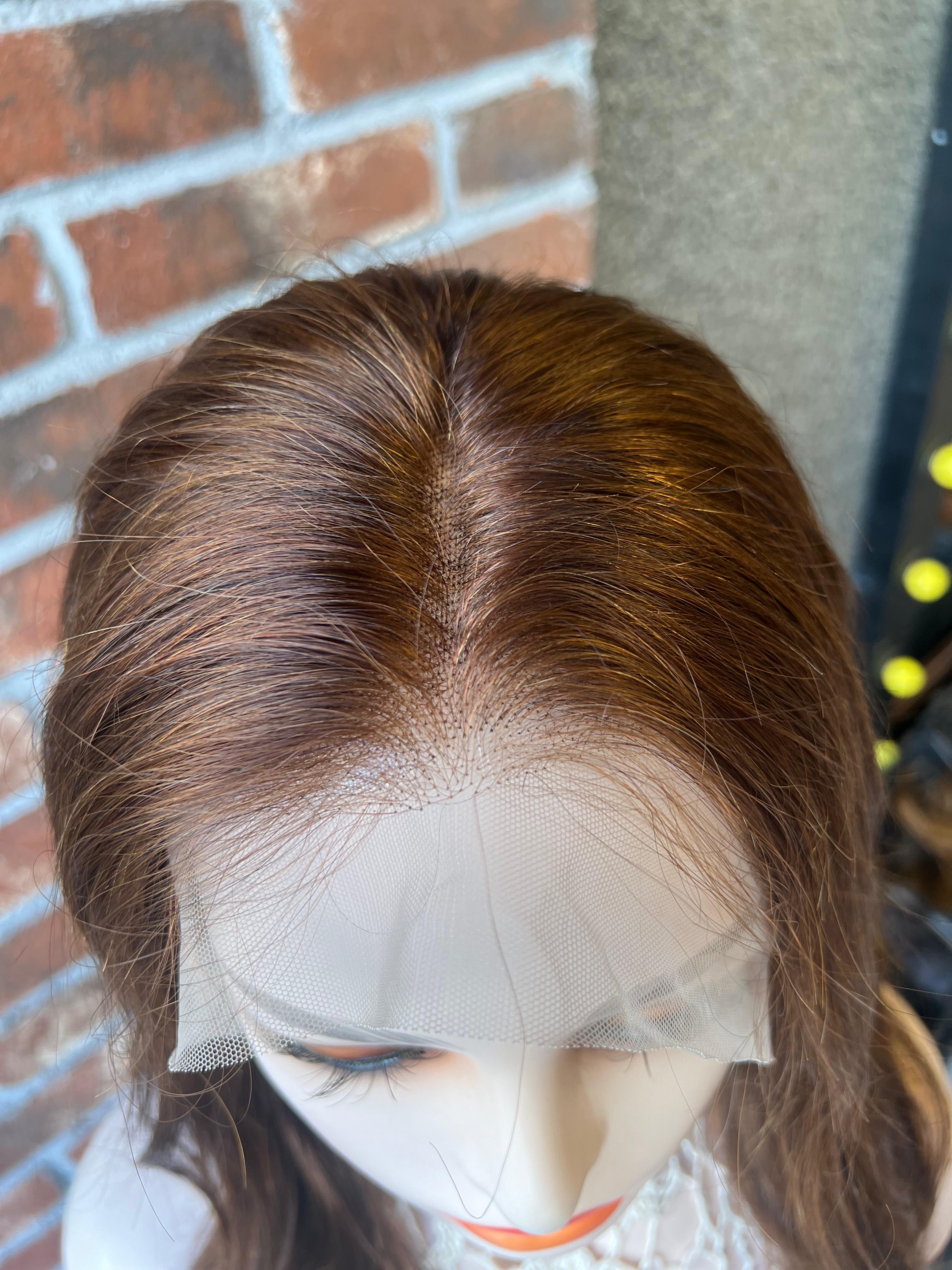 45 cm Kahverengi Doğal Gerçek saç Tül Peruk Orjinal insan saçı