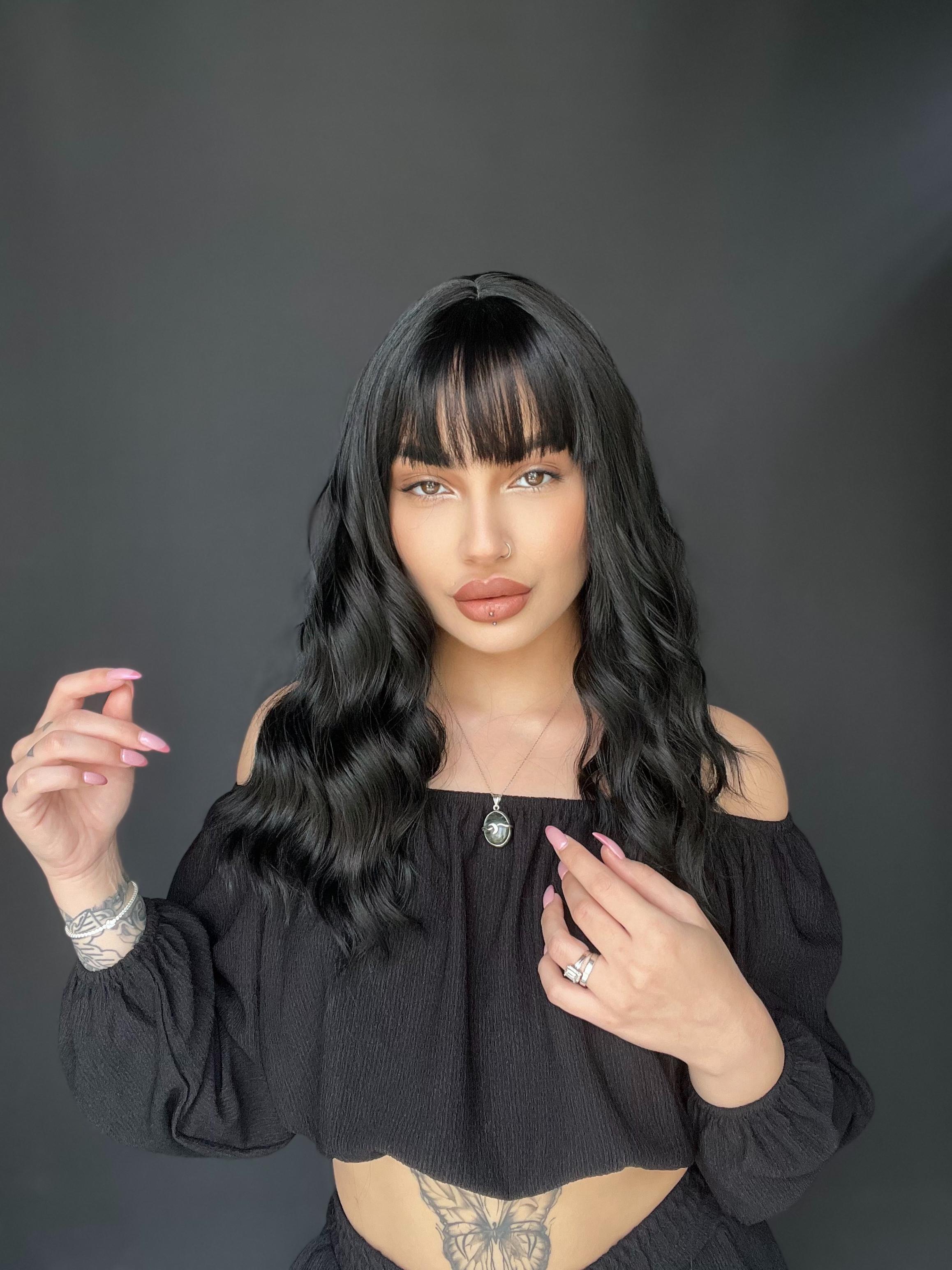 Okyanus Dalgası Perçemli Medikal Peruk perçemli fiber Siyah