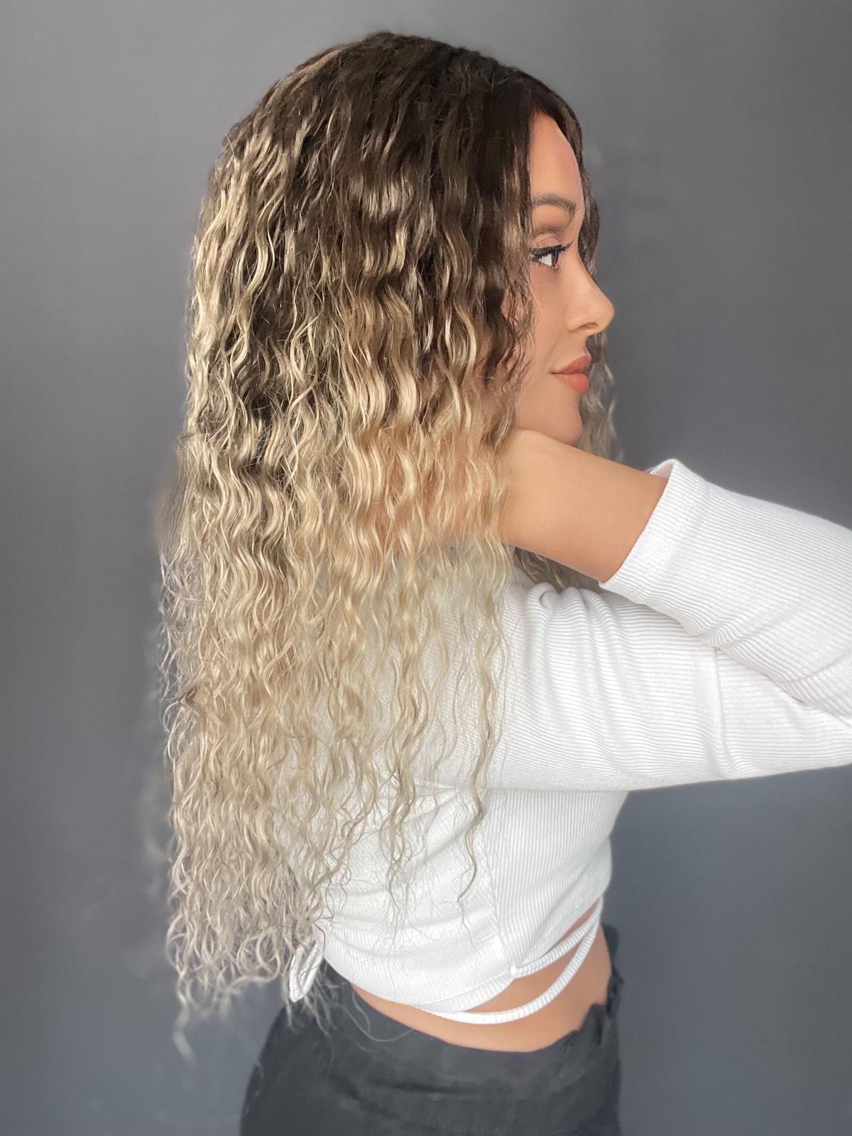 Yıka Çık Orjinal Kendi dalgalı Tül peruk