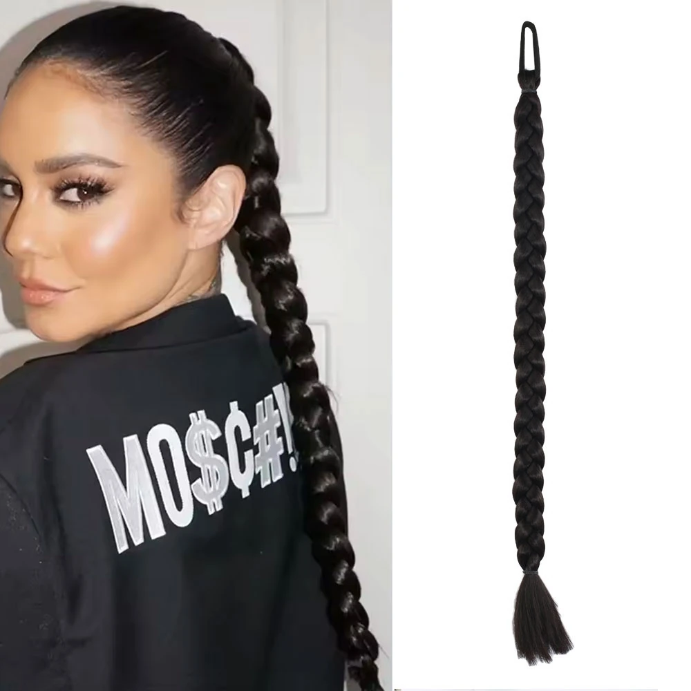 İkili Örgü Lastik Tokalı At Kuyruğu Koyu Kestane