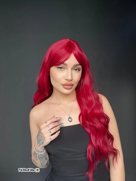 Doğal Su Dalgalı Peruk Uzun Kahküllü FibeR KIZIL PERUK